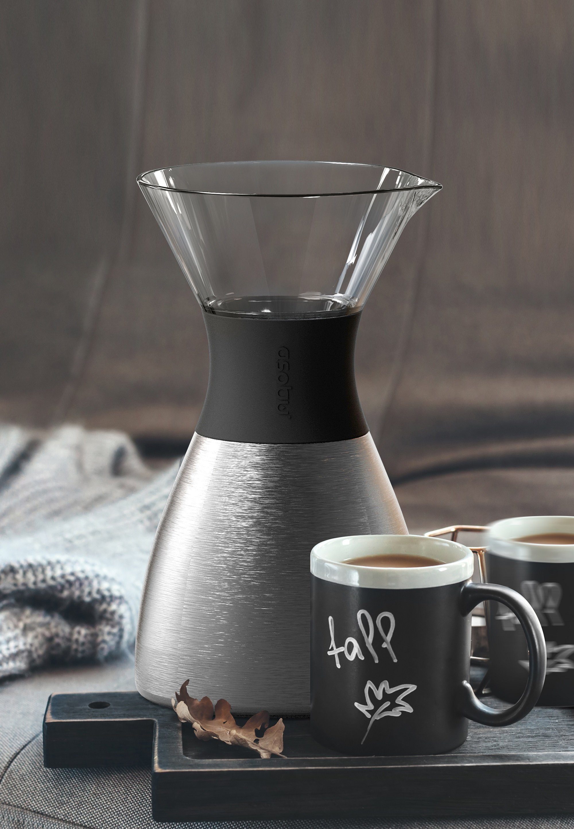 ASOBU isoliertem Kaffeebereiter Edelstahl und PourOver, silberfarben, aus Borosilikatglas schwarz