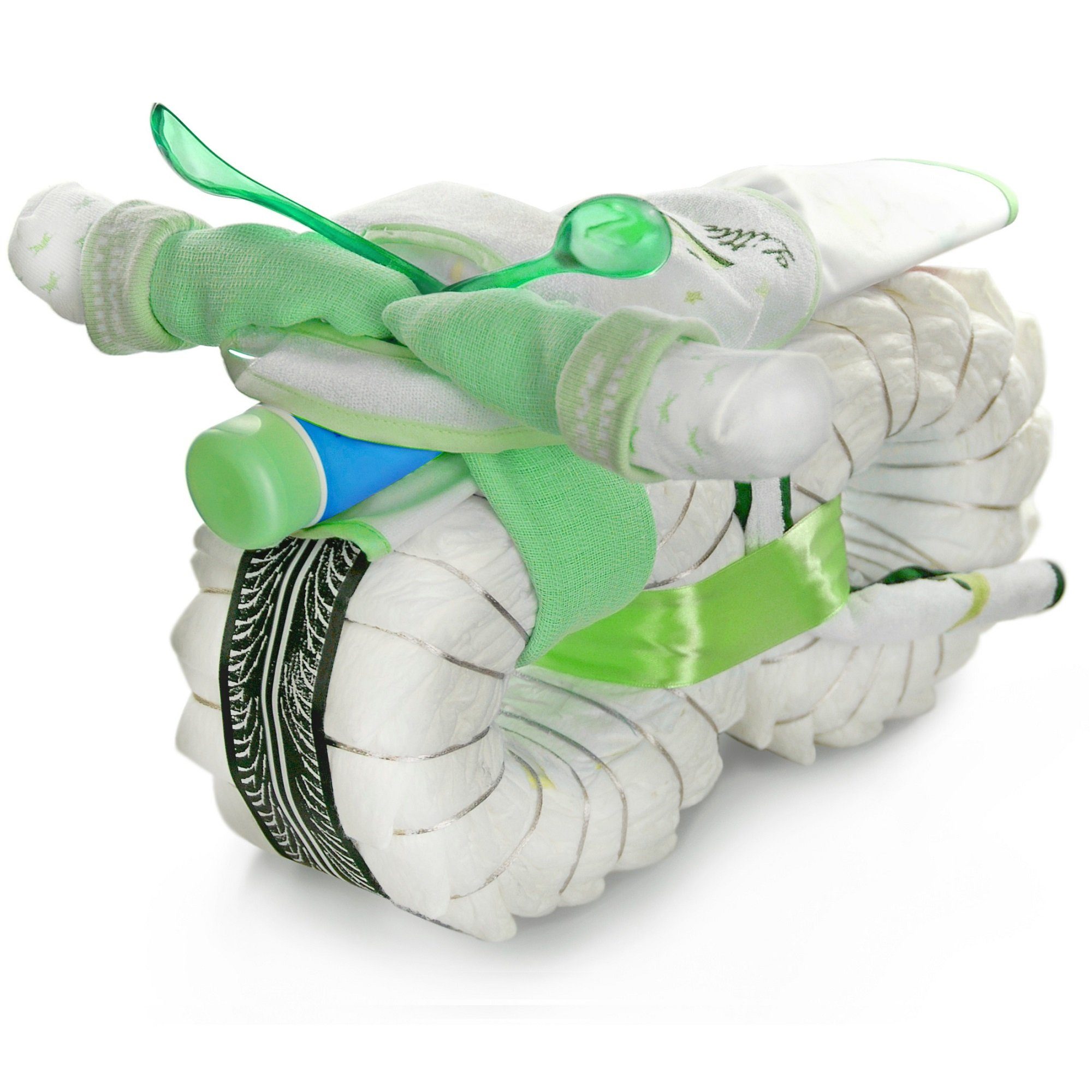 dubistda-WINDELTORTEN- Neugeborenen-Geschenkset Windeltorte Motorrad ROCKSTAR (45-tlg) Windelmotorrad