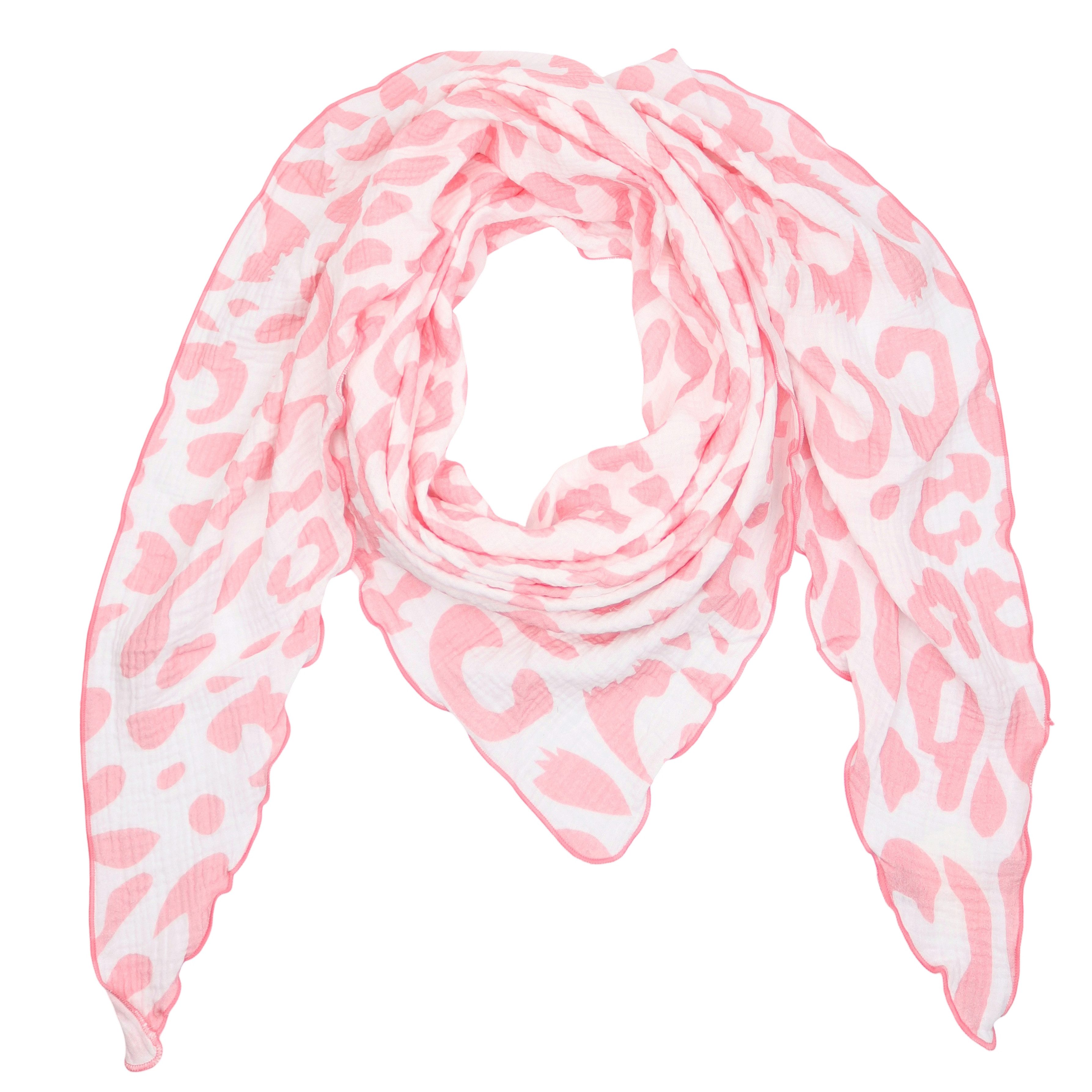 MIRROSI Dreieckstuch Aus Musellin Dreiecksschal ca.195x90 cm, Made in Italy Leopard, (Leicht, ideal für das ganze Jahr; 100% Baumwolle), in tollen Farben (Leo XXL Muster)