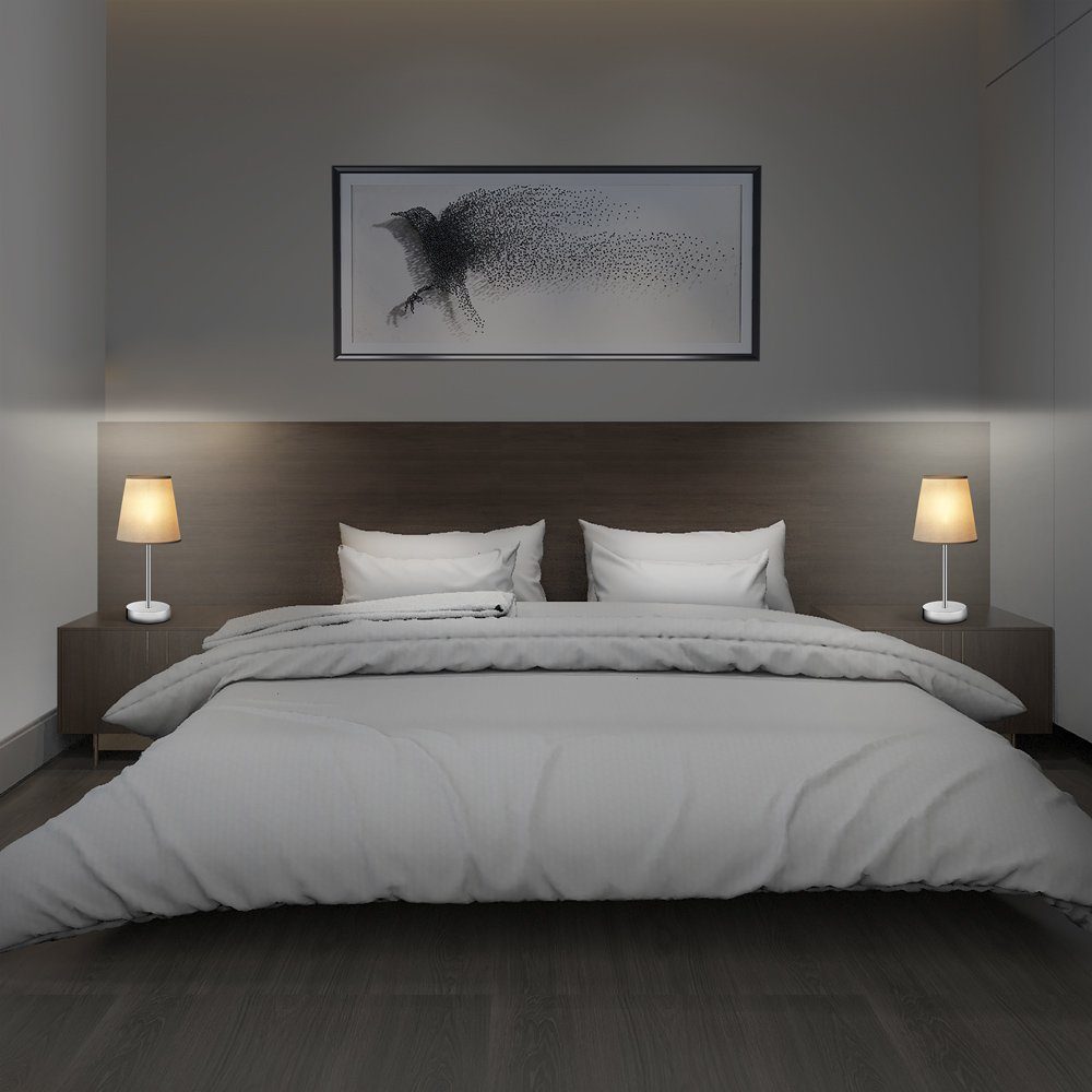 monzana Tischleuchte Lumière, Tischlampe, 2er Set 32 cm Stoffschirm E14 Chrom Metall Wohnzimmer Büro