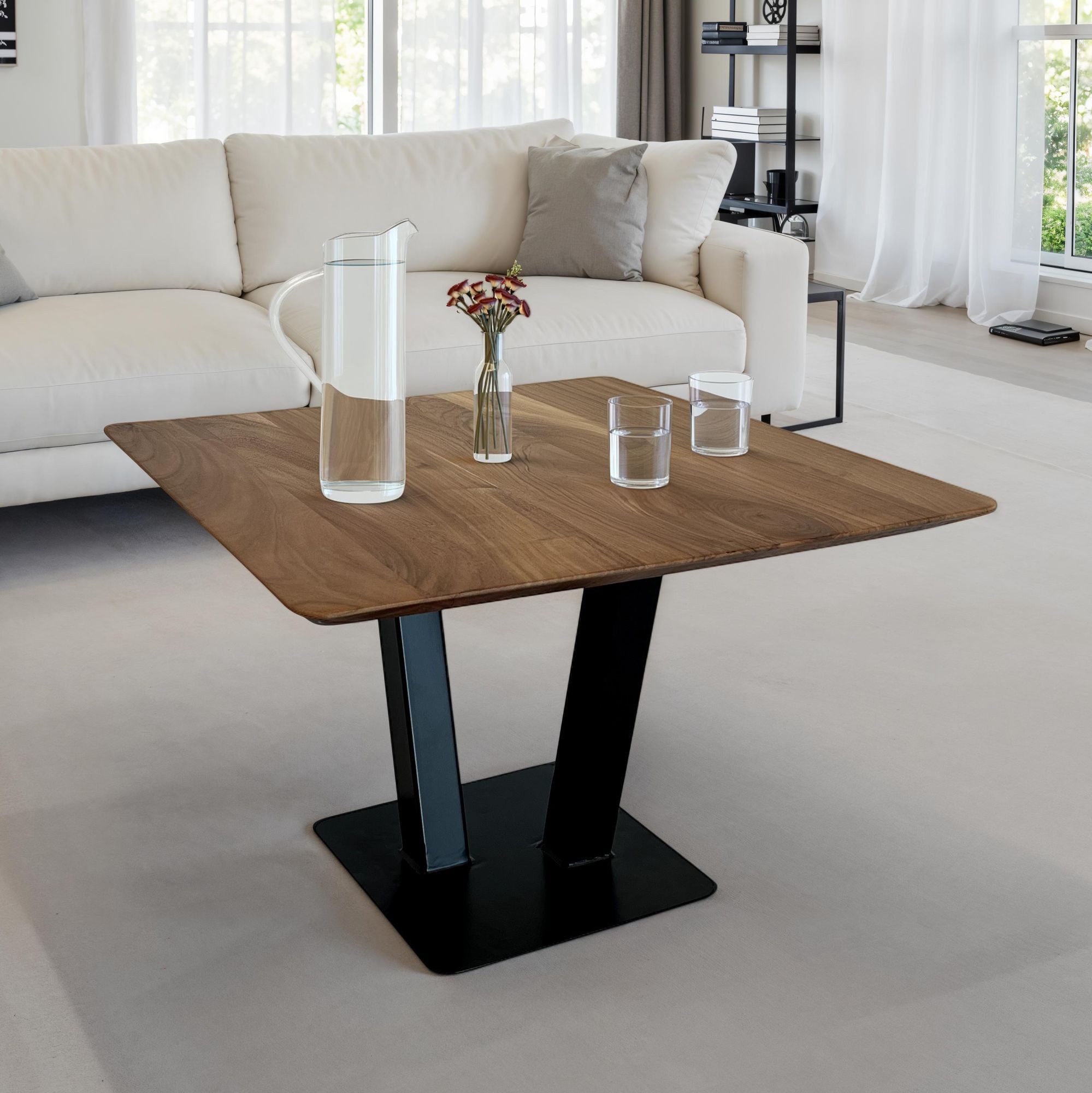 FINEBUY Couchtisch FB110214 Quadratisch 60x60 cm Akazie Massivholz Wohnzimmertisch (60x60x40 cm Sofatisch Akazie Massivholz Industrial), Wohnzimmertisch Quadratisch, Kaffeetisch Modern