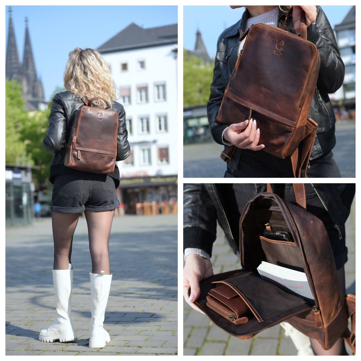 Corno d´Oro Freizeitrucksack Premium Rucksack Damen Leder Mittelgroß Lederr günstig online kaufen