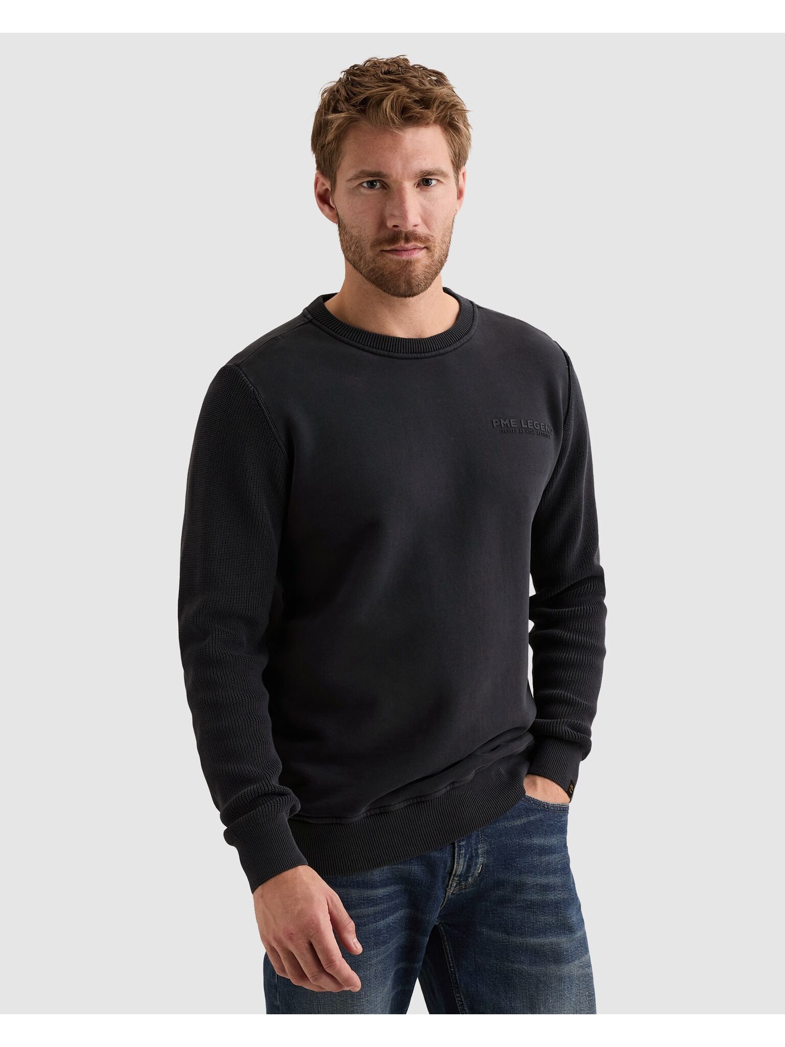 PME LEGEND Sweatshirt Materialmix aus Sweat- und Rippware