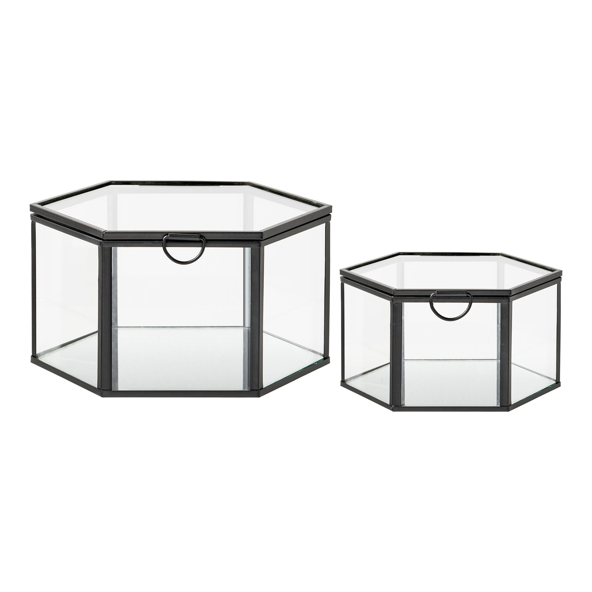tinkaro Kiste Torpe Box Set 2er-Pack Glas Metall 14,5 x 16 x 8,5 cm (1 St), Gläserne Aufbewahrungsbehälter als 2er-Set für kleine Gegenstände