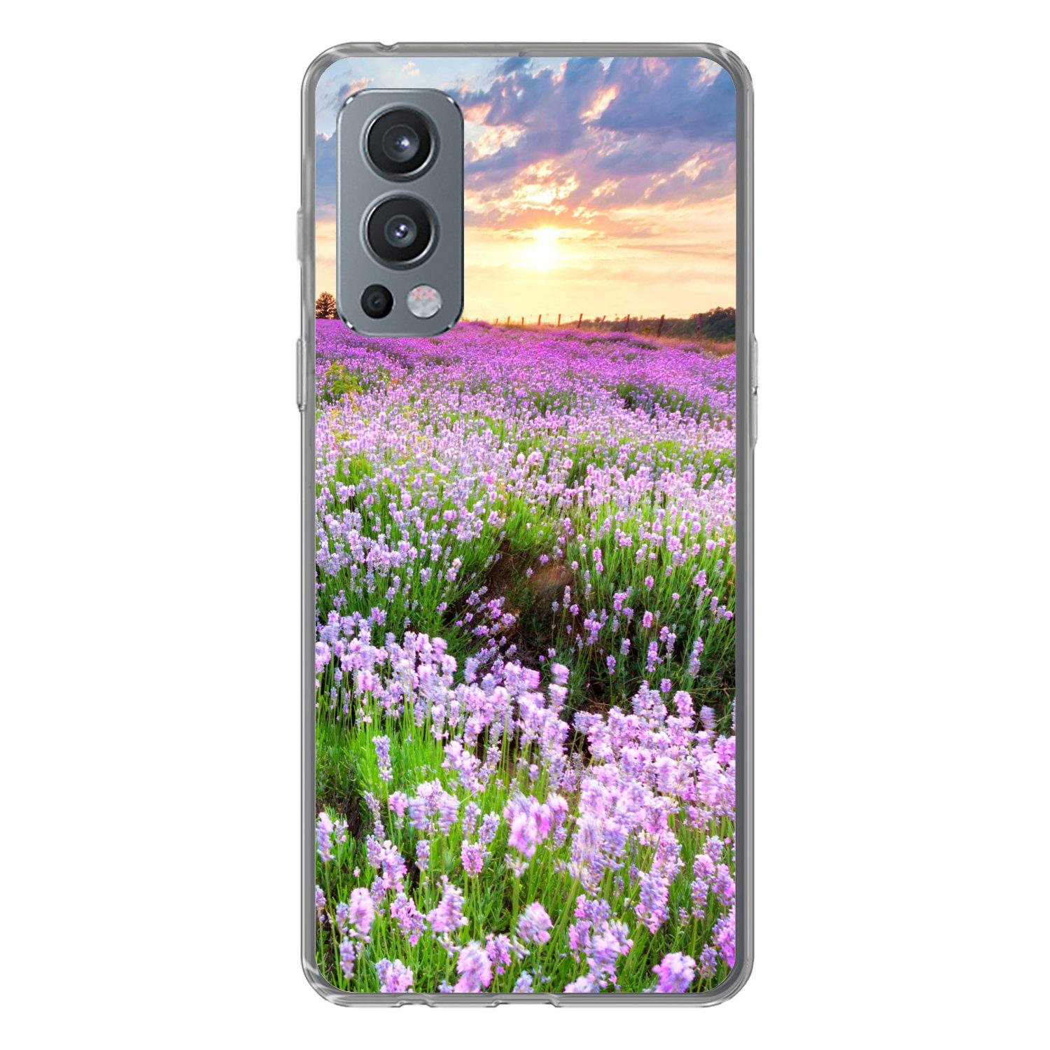 MuchoWow Handyhülle für OnePlus Nord 2 5G Blumen - Lavendel - Lila - Himmel - Sonnenunterg, Phone Case, Silikon, Schutzhülle Dünn