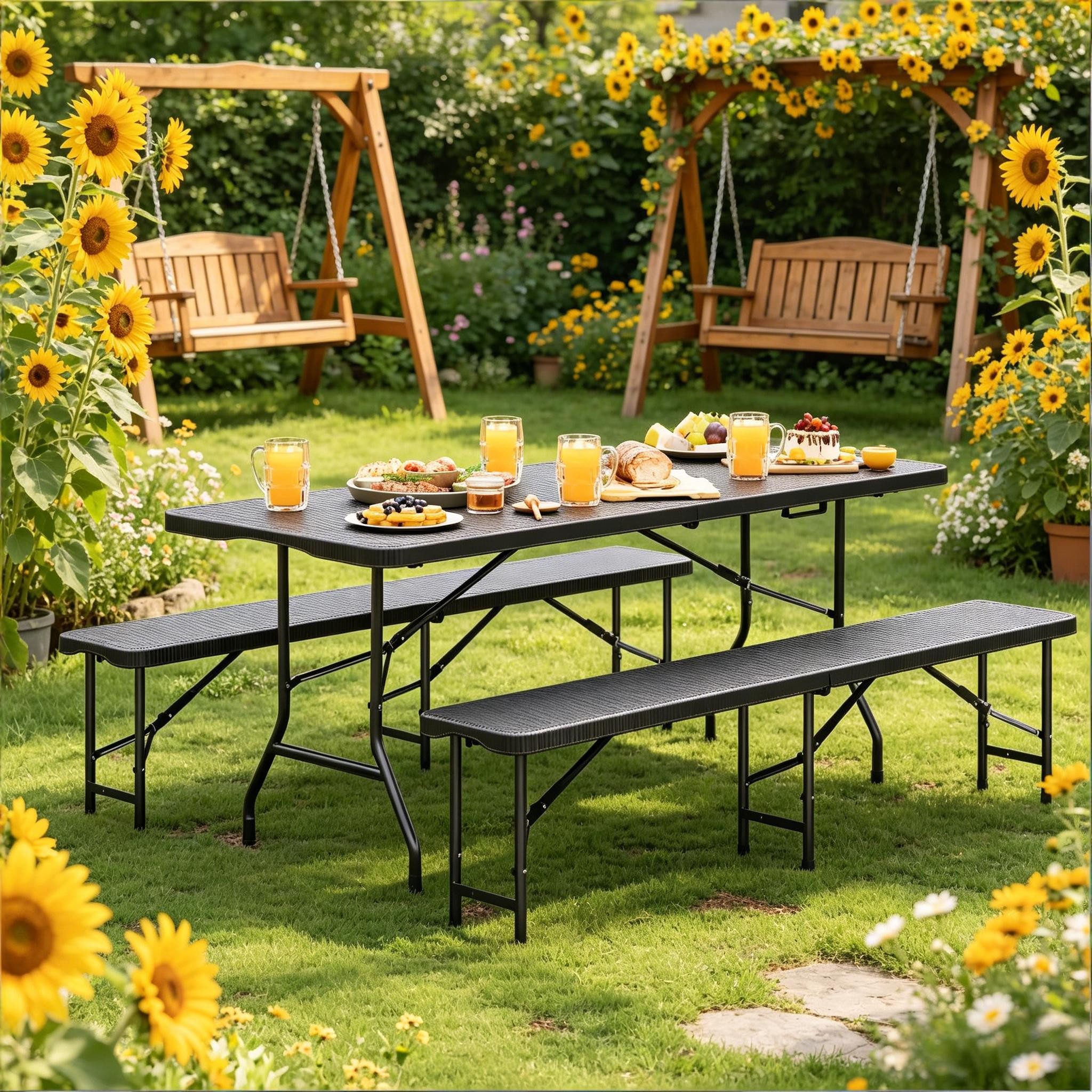 CHICFURN Bierzeltgarnitur Biergartenmöbel-Set, klappbar, (Set, 3-tlg., Gesprächsmöbel-Set für Terrasse), Campingmöbel-Set für den Außenbereich