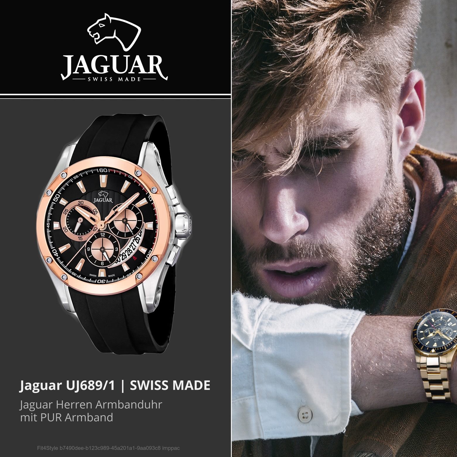 JAGUAR Chronograph Jaguar Herren Uhr Sport J689/1 PUR, (Chronograph), Herren Armbanduhr rund, PURarmband schwarz, Sport