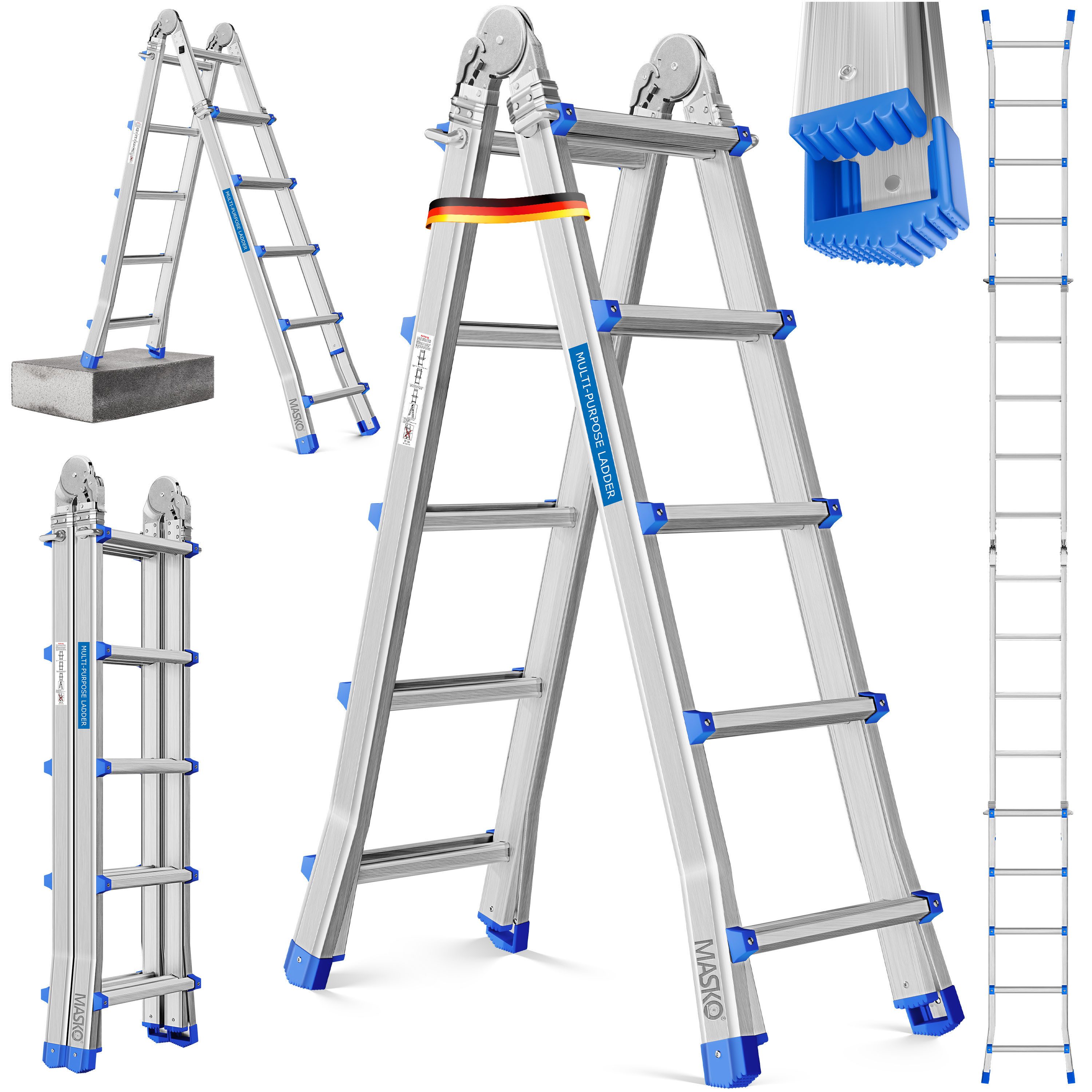 MASKO Vielzweckleiter Aluminium 6in1 Mehrzweckleiter – 20 Sprossen - 520 cm günstig online kaufen