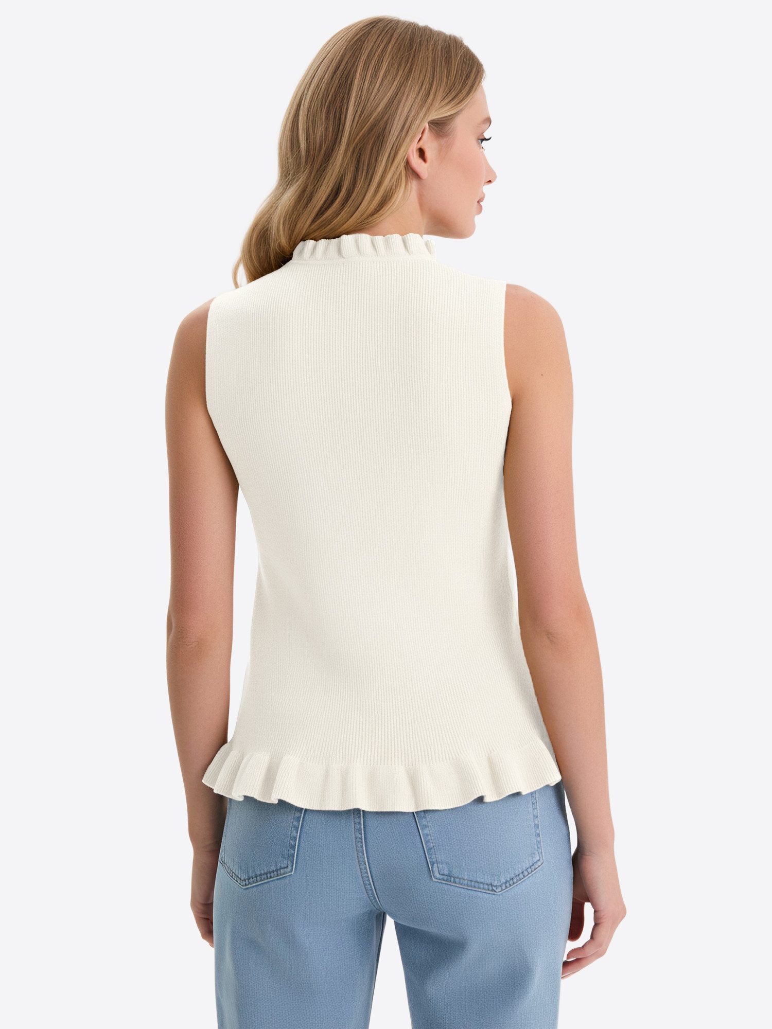 Imily Bela Kurzweste Damen Strickweste mit Rüschen und Knopfleiste (Packung, 1-tlg., 1per-Pack) einfarbig