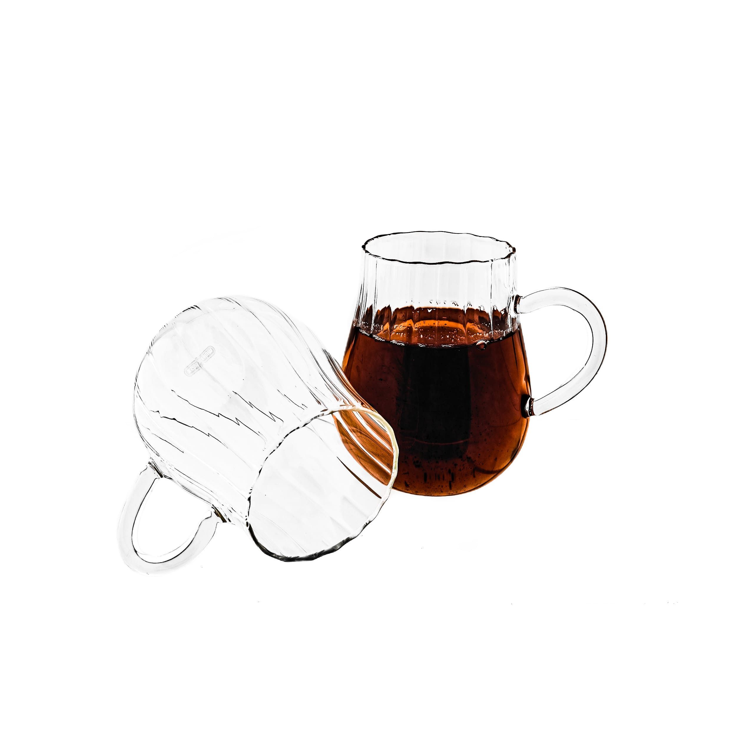 Mulex Teeglas Riffle Gläser-Set 300 ml - Tee - mit Henkel aus Borosilikatglas, 4-tlg.