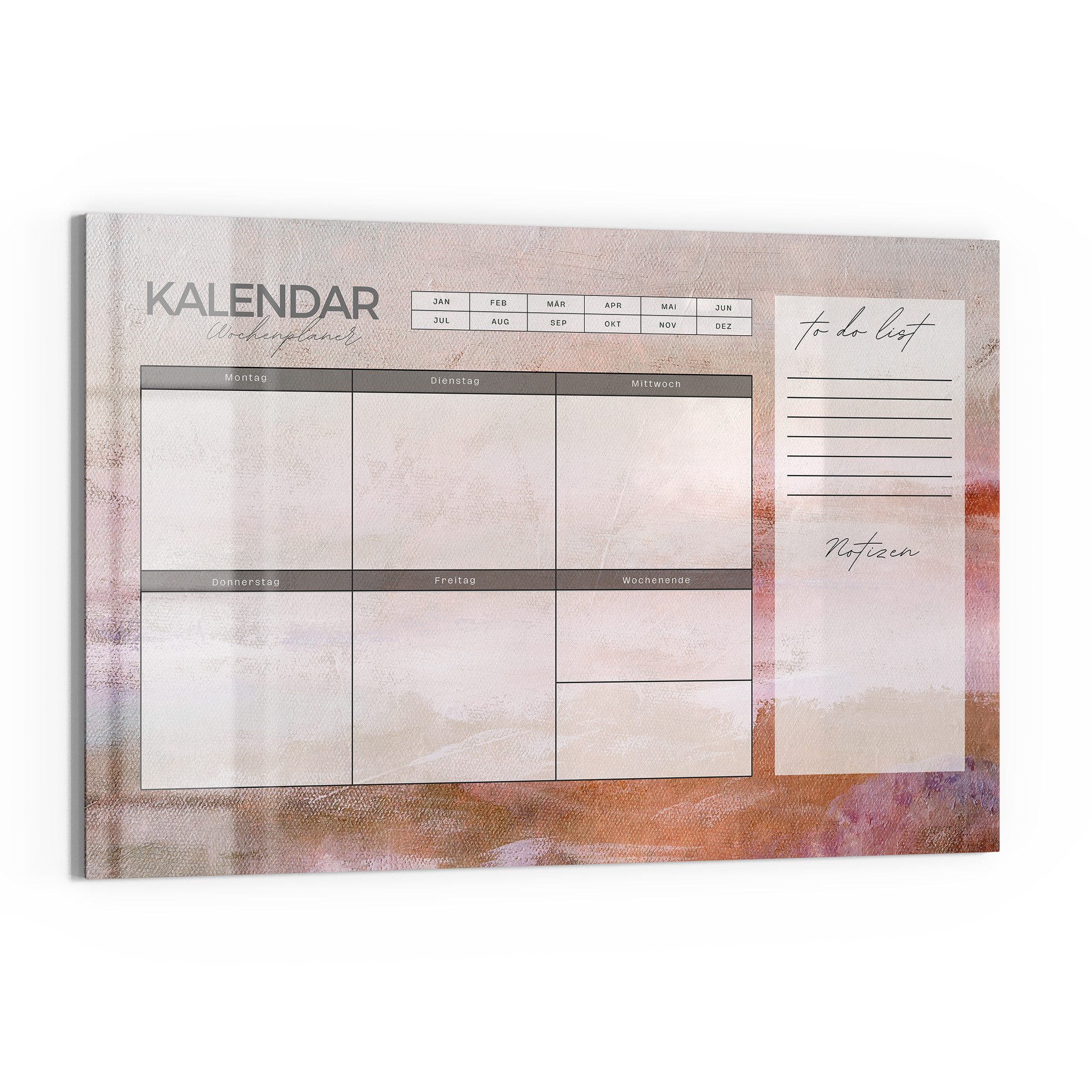 DEQORI Magnettafel 'Wochenplaner Kunst (DE)', Whiteboard Pinnwand beschreibbar