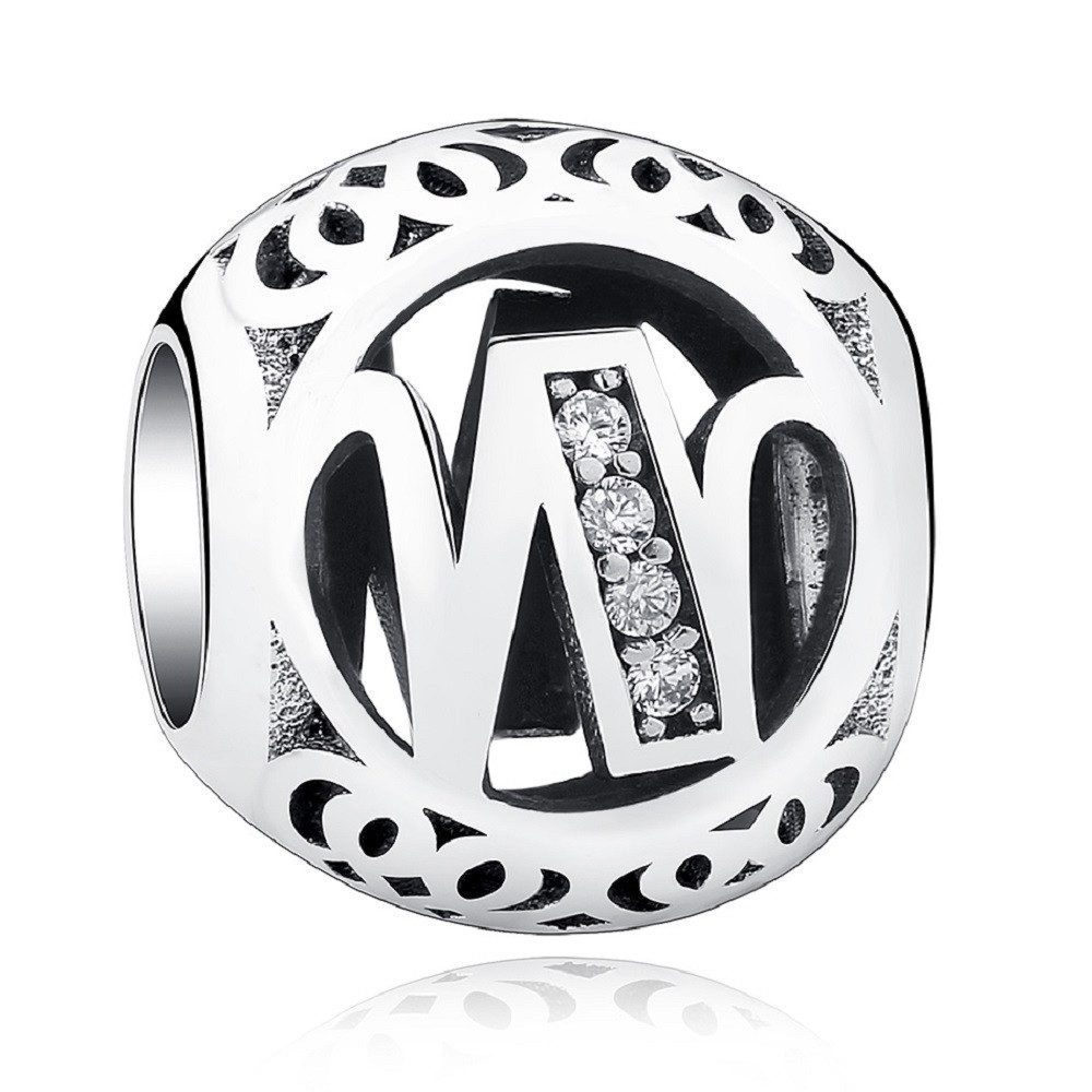 PANDACHARMS Charm Buchstabe Alphabet A-Z Kugel Buchstabe für Charm Armband, 925 Silber, Zirkonia