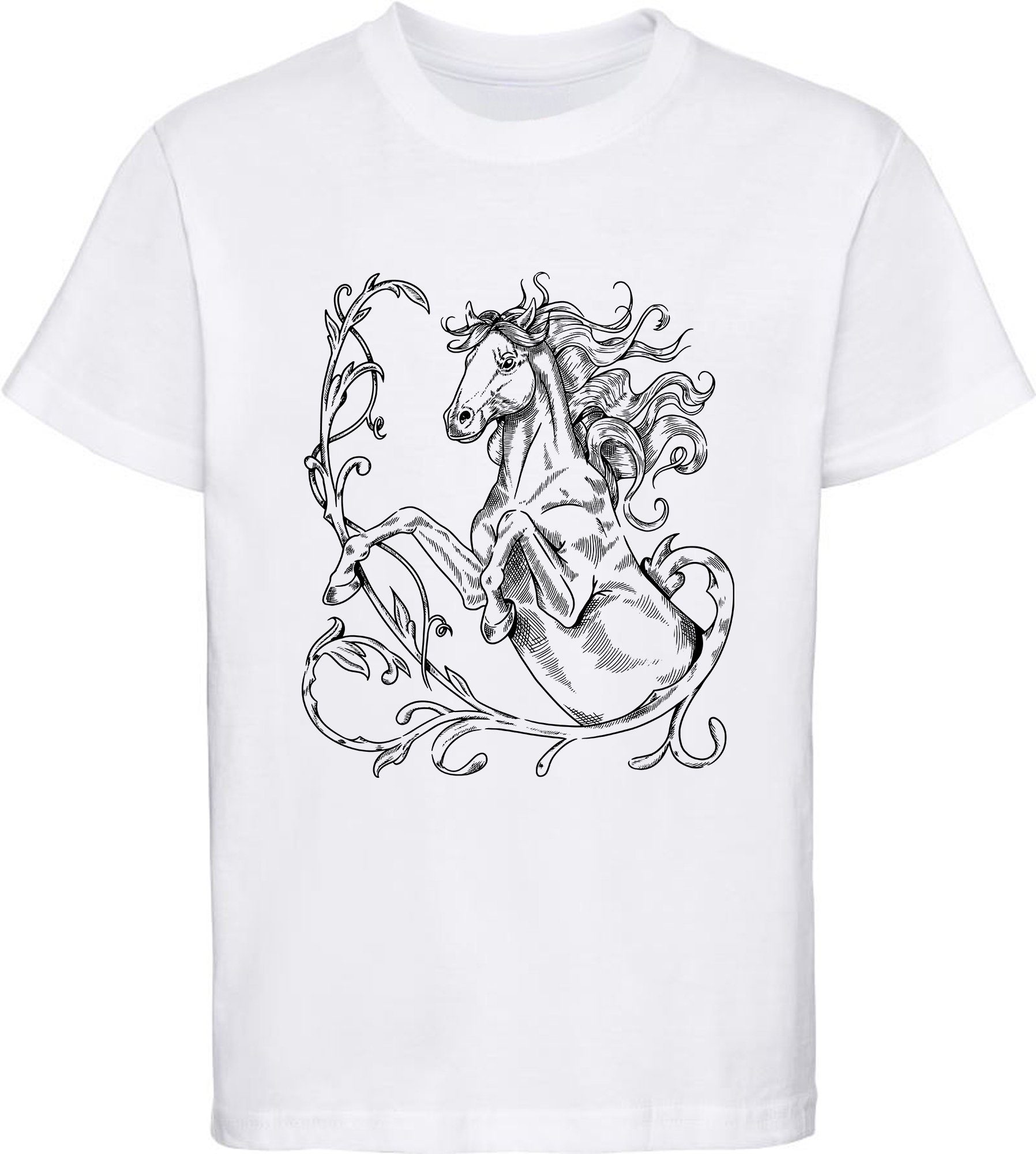 MyDesign24 Print-Shirt bedrucktes Mädchen T-Shirt stehende Pferde Silhouette Baumwollshirt mit Aufdruck, i146 weiss