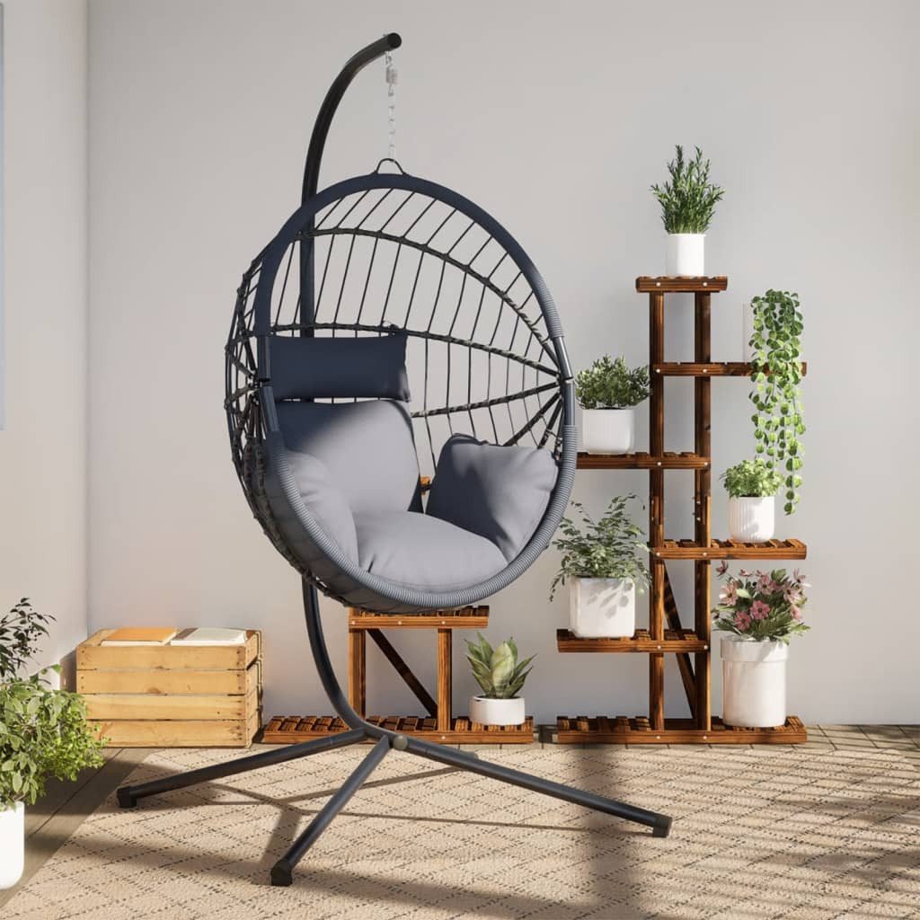 vidaXL Hollywoodschaukel Hängesessel Ei-Design mit Ständer Hellgrau Rattan und Stahl, 1-Sitzer, 1 tlg.