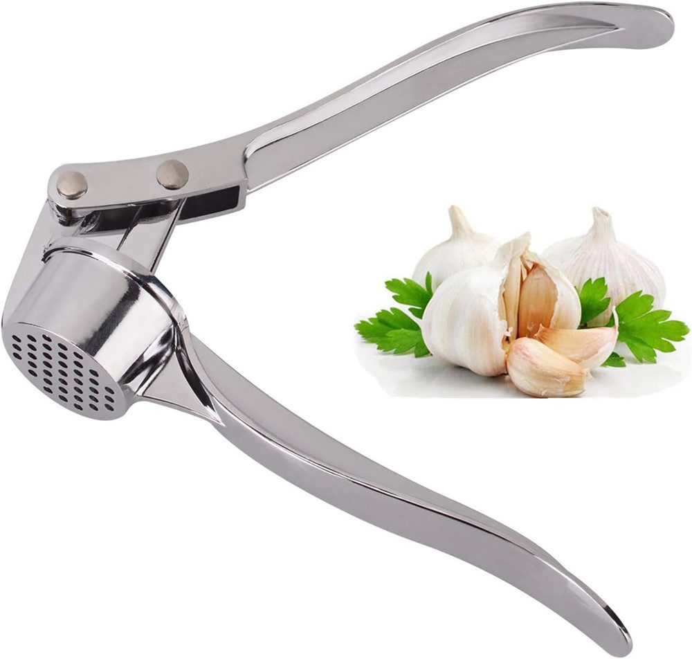 BlauCoastal Knoblauchpresse Knoblauchpresse, Knoblauchschneider Garlic Press (1 St), Spülmaschinenfest Robust, Zink, Silber