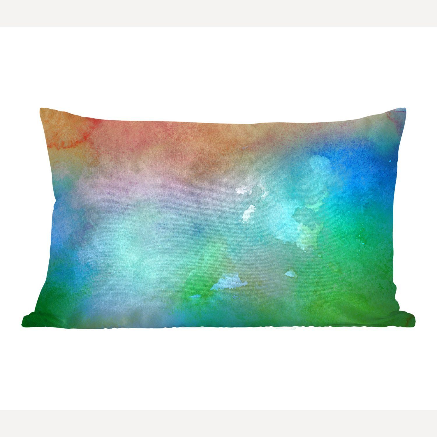 MuchoWow Dekokissen Aquarell - Blau - Grün - Rot, Wohzimmer Dekoration, Zierkissen, Dekokissen mit Füllung, Schlafzimmer