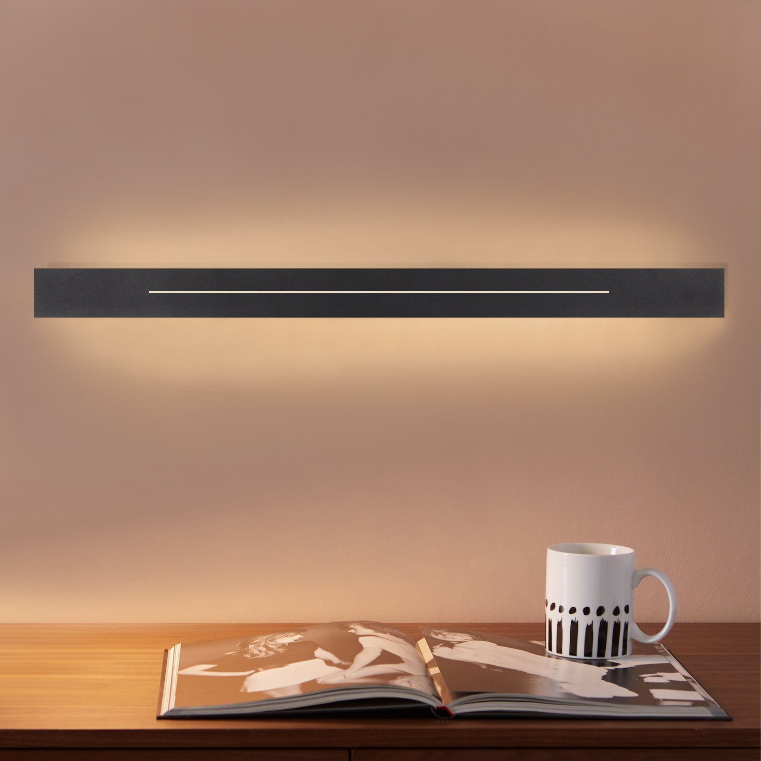 ZMH LED Wandleuchte Wandlampe innen LED 100cm, 60cm warmweiß, integriert, 30cm fest weiß/schwarz Schwarz 60cm