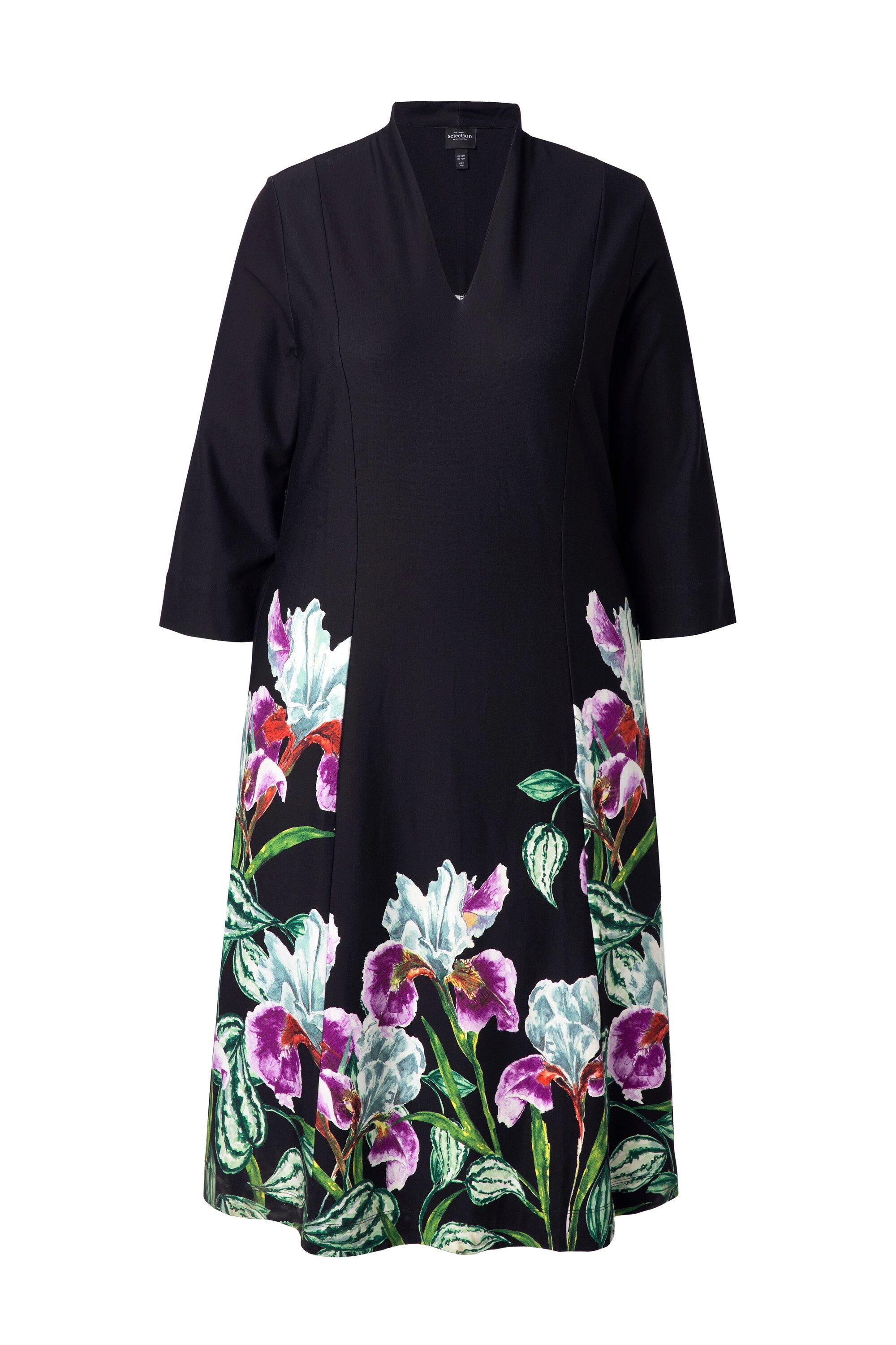 Ulla Popken Midikleid Punto-Midikleid A-Linie Kelchkragen 3/4-Arm günstig online kaufen