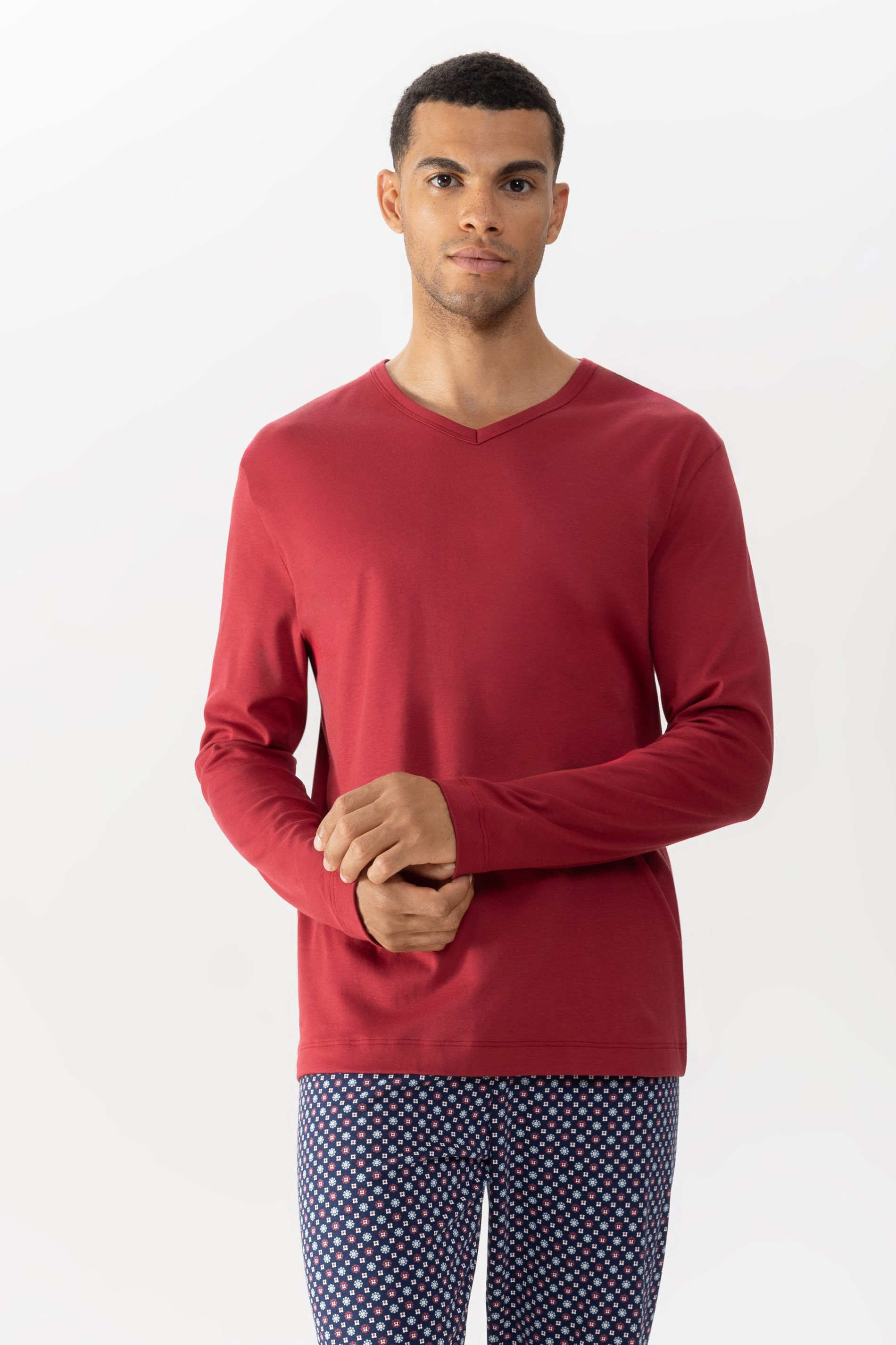 Pyjamaoberteil Mey Herren Langarm-T-Shirt Serie Solid Night Uni