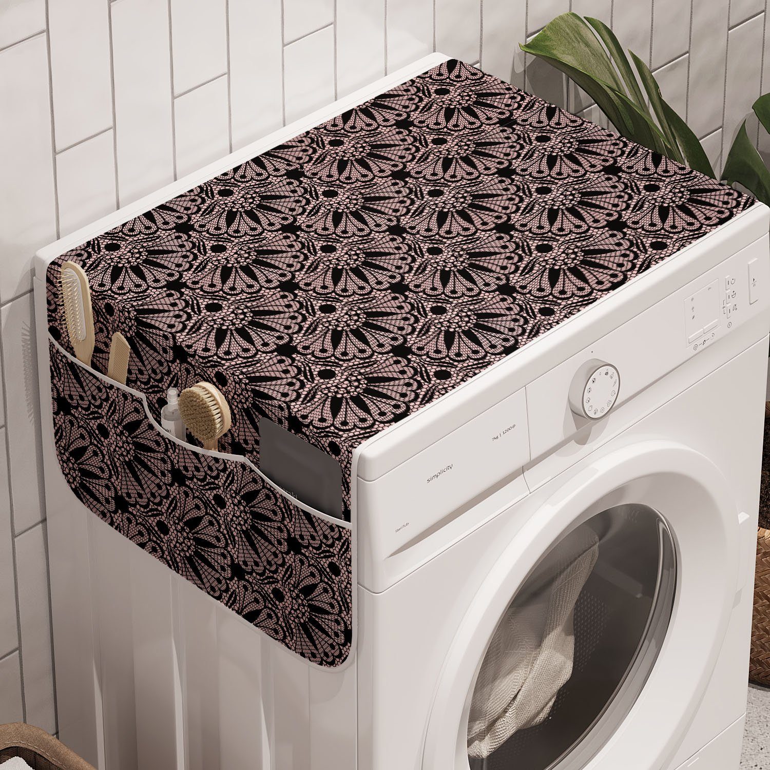 Abakuhaus Badorganizer Anti-Rutsch-Stoffabdeckung für Waschmaschine und Trockner, Jahrgang Spitze Art Romantik
