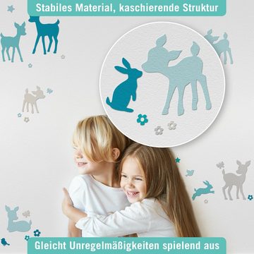 lovely label Wandsticker Häschen & Rehe türkis/grau/beige - Wandtattoo Kinderzimmer Baby