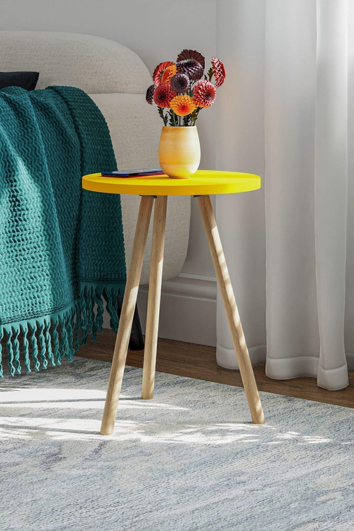 en.casa Beistelltisch (1-St), Holzbeine, melaminbeschichtet, Farbe: gelb günstig online kaufen