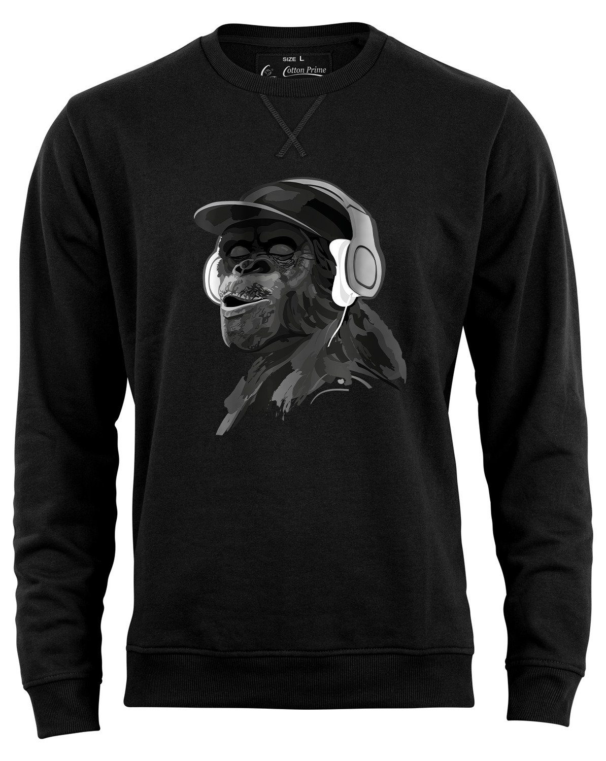 weichem Schwarz mit mit Monkey DJ-Kopfhörer Innenfleece Cotton Sweatshirt Prime®