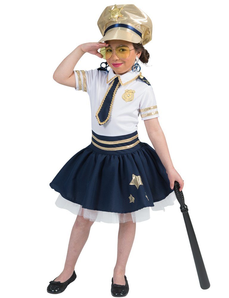 Funny Fashion Polizei-Kostüm Police Girl Polizistin Star Kostüm für Mädchen - Weiß Blau Gold