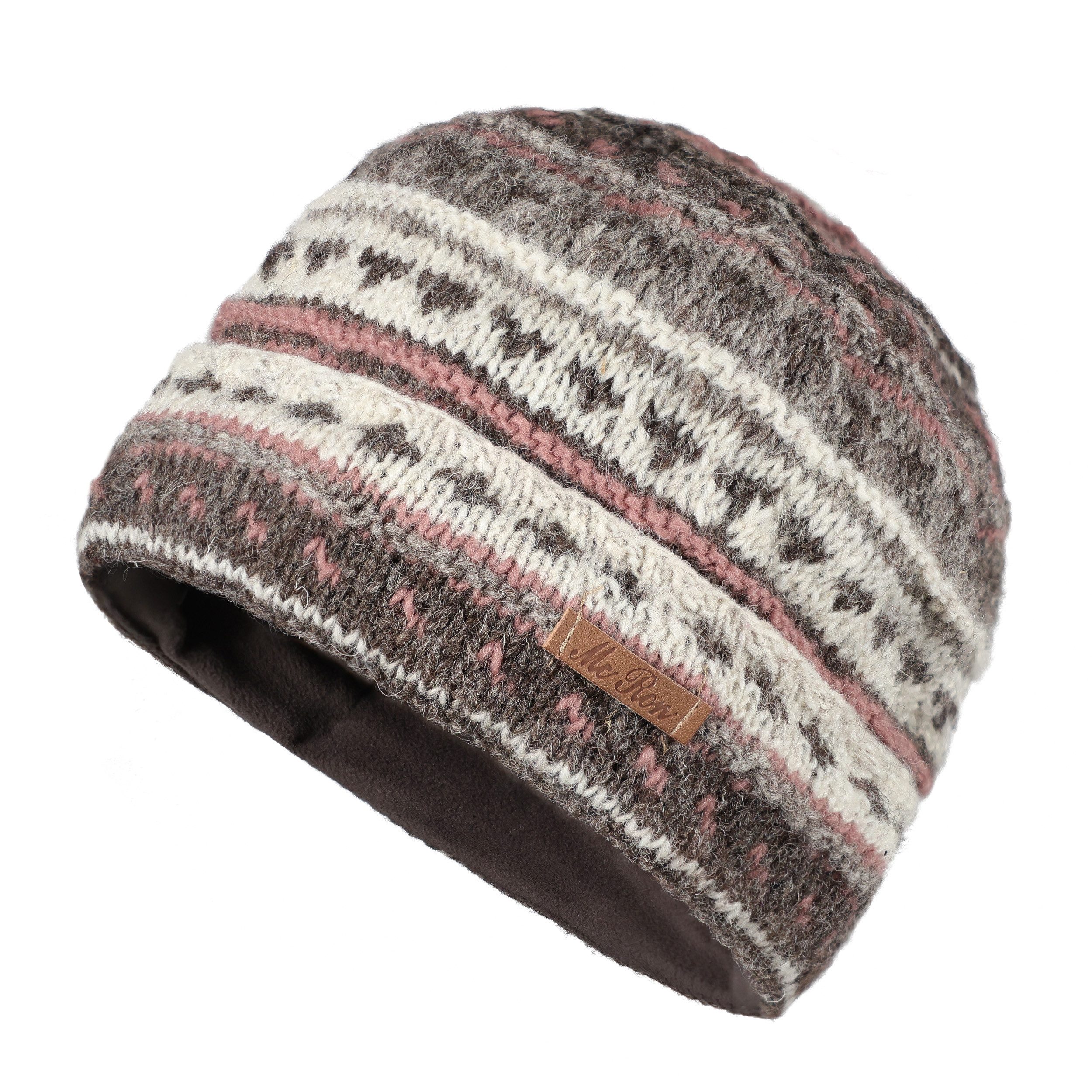 McRon Strickmütze Wollmütze im Norweger Design Modell Milony mit Umschlag