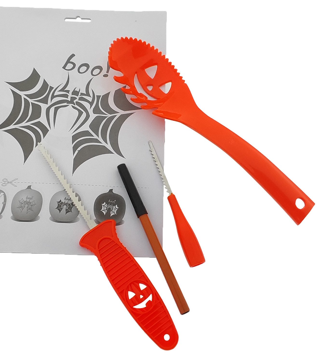 HundB Schnitzgerät Kürbisschnitzset 4-teilig mit Vorlagen Schwarz, 0 V, Set, 1-St., Kürbisschnitzwerkzeug, Halloween Aushölen Schnitzen Kürbis Kürbisgeschicht