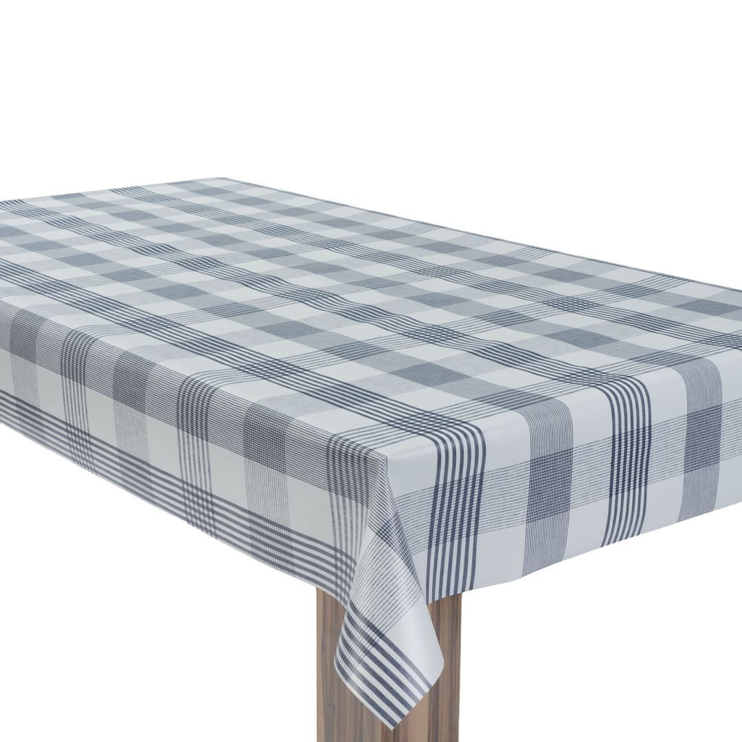 laro Tischdecke Wachstuchtischdecke Linea Karo Grau-Blau PVC Eckig