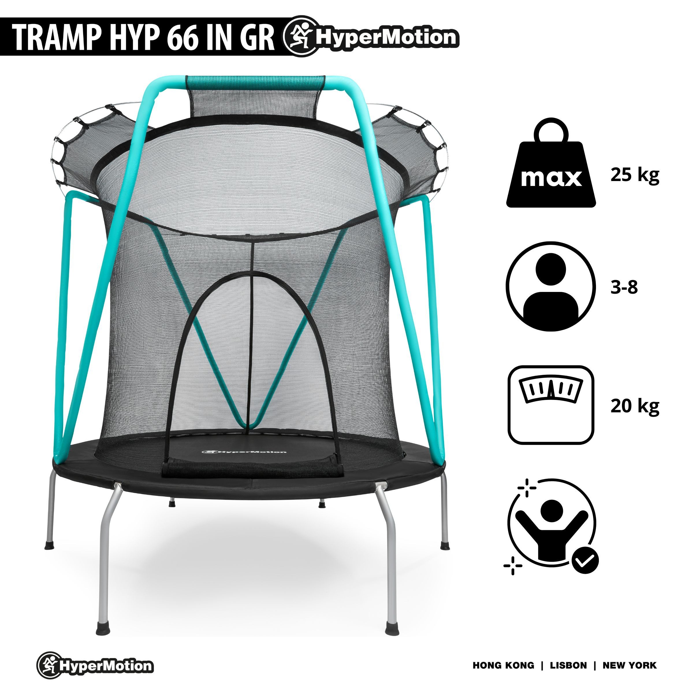 HyperMotion Kindertrampolin Trampolin mit Sicherheitsnetz, für Kinder 3-8 Jahre, 167cm