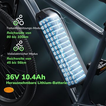 iscooter E-Bike 26 Zoll Elektrofahrräder mit abnehmbarem 10,4 Ah Akku, 5 Gänge, 7 Gang, Kettenschaltung, Heckmotor, (Scheinwerfer, Rücklicht, Reflektor), City Elektrofahrrad, LCD-Bildschirm, Bis zu 65–80 km, für 160–190 cm