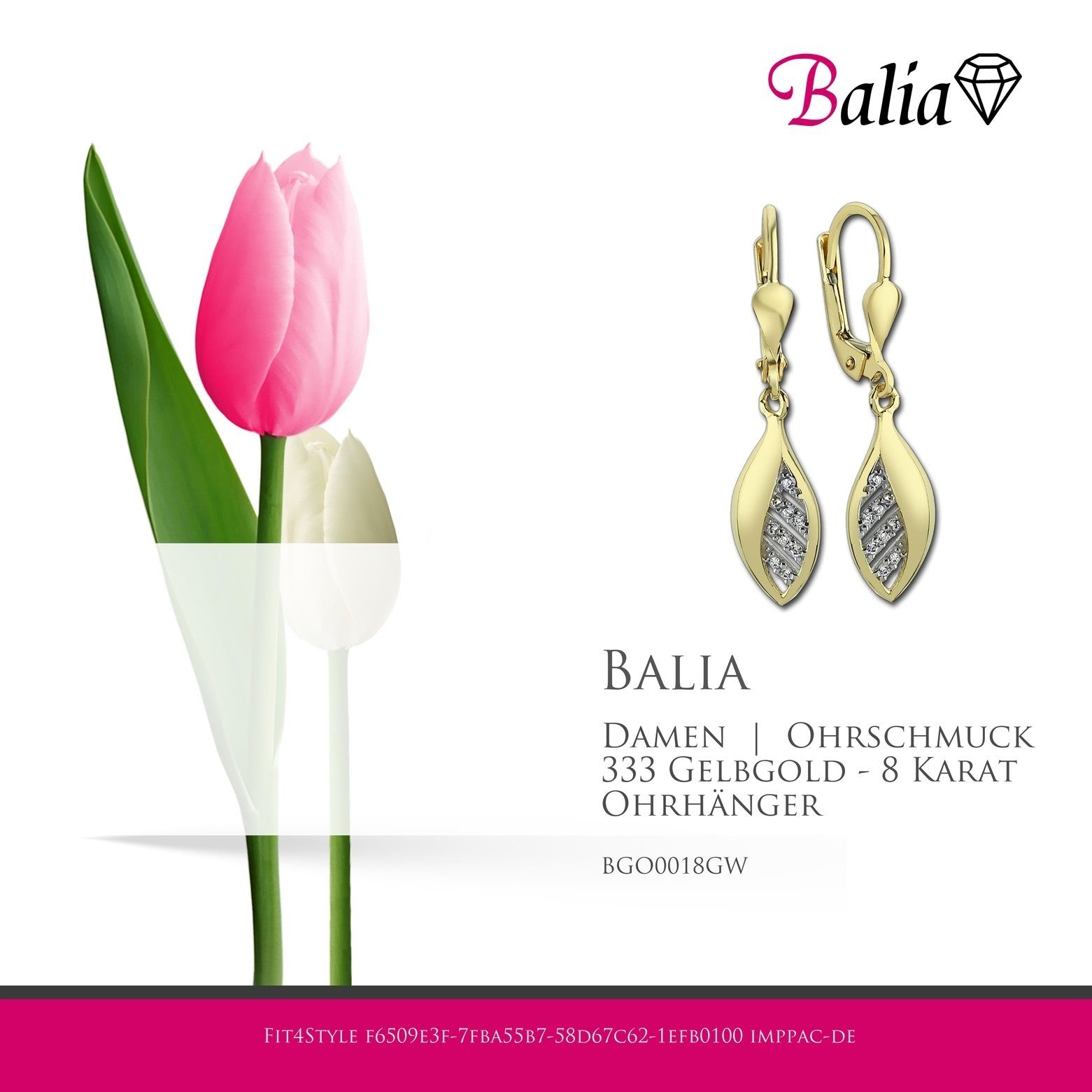 Karat, Balia Gold Balia Paar gold Damen (Ohrhänger), Ohrhänger (Blatt) 333 für weiß, 8 aus Ohrhänger - Gelbgold Ohrhänger 8K Farbe: