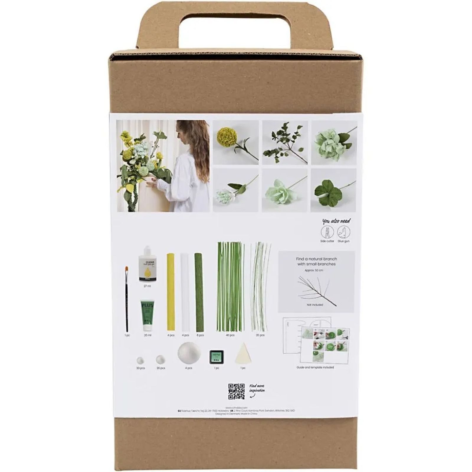 creativ company Kreativset Maxi Kreativ Set Krepppapier, DIY-Projekt, Blumenstrauß, Hellgrün, Dunkelgrün, Pastellgrün, Weiß