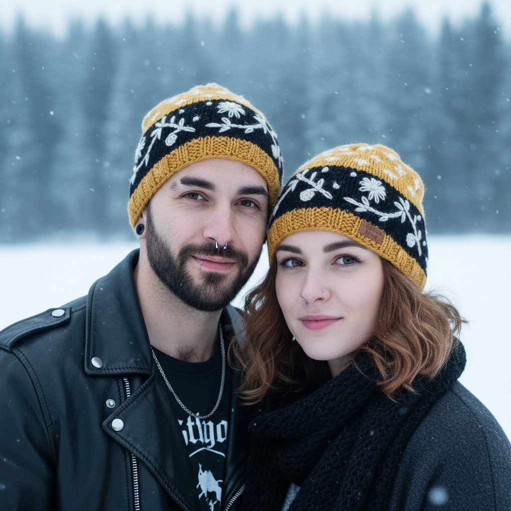 Guru-Shop Strickmütze Kurze Beanie Mütze, bestickte Strickmütze,..