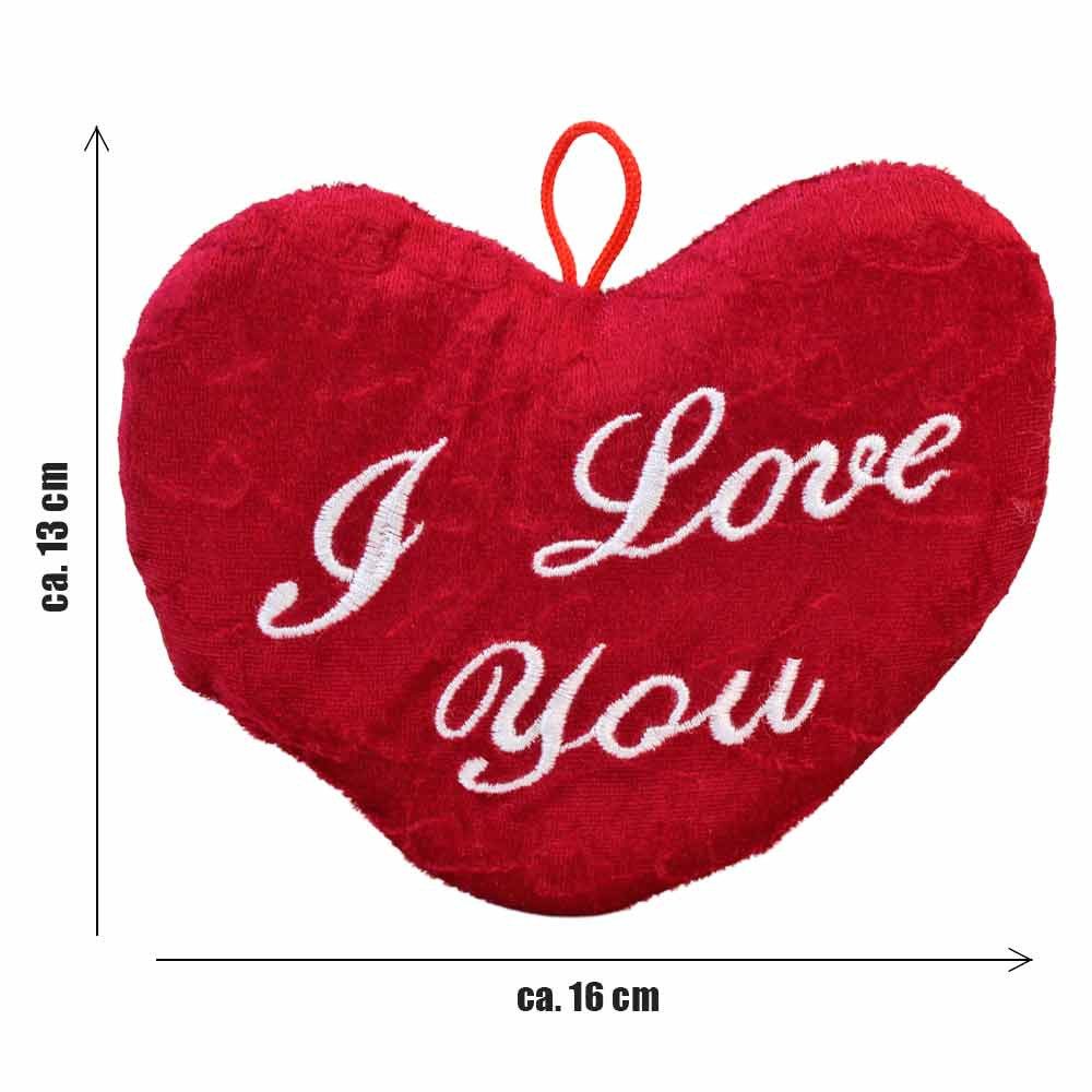 Rasehorn Dekokissen Weinrotes Plüsch Herz "I Love You" - ca. 16 cm