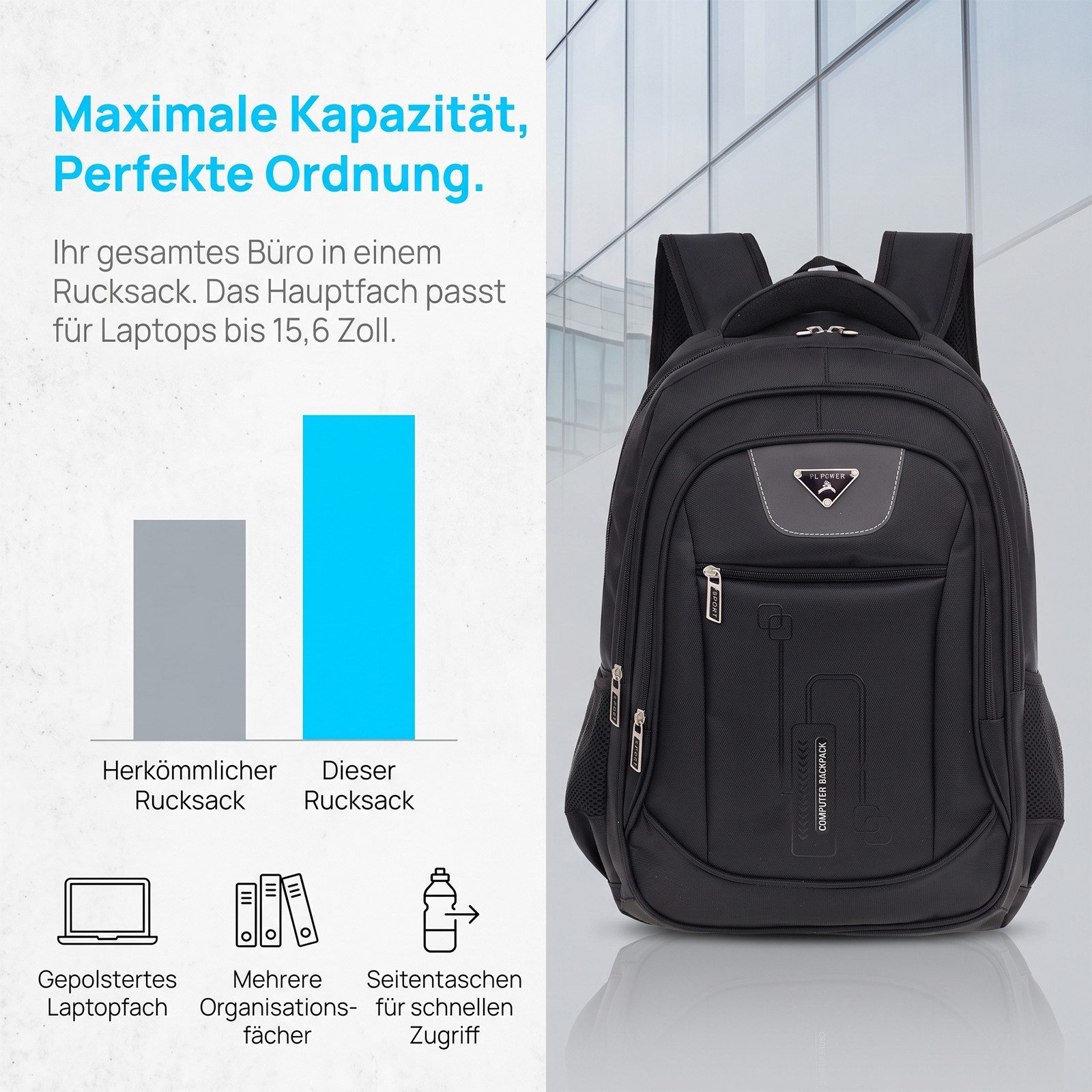 AKKEE Laptoprucksack 24/30L wasserdicht Laptop Rucksack Rucksäcke Schulrucksack, Herren Damen Jungen Teenager Freizeit Arbeit Business Reisen – Bild 3 von 5