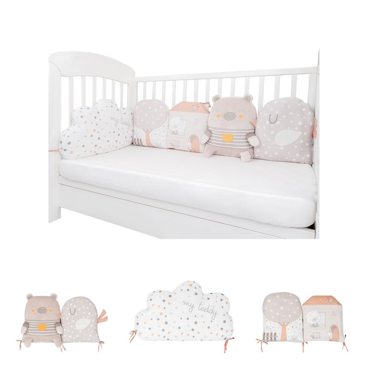 Kikkaboo Babykissen 5-teilig, Plüsch, Bettumrandung, Befestigungsschnüre, Aufbewahrungsbeutel