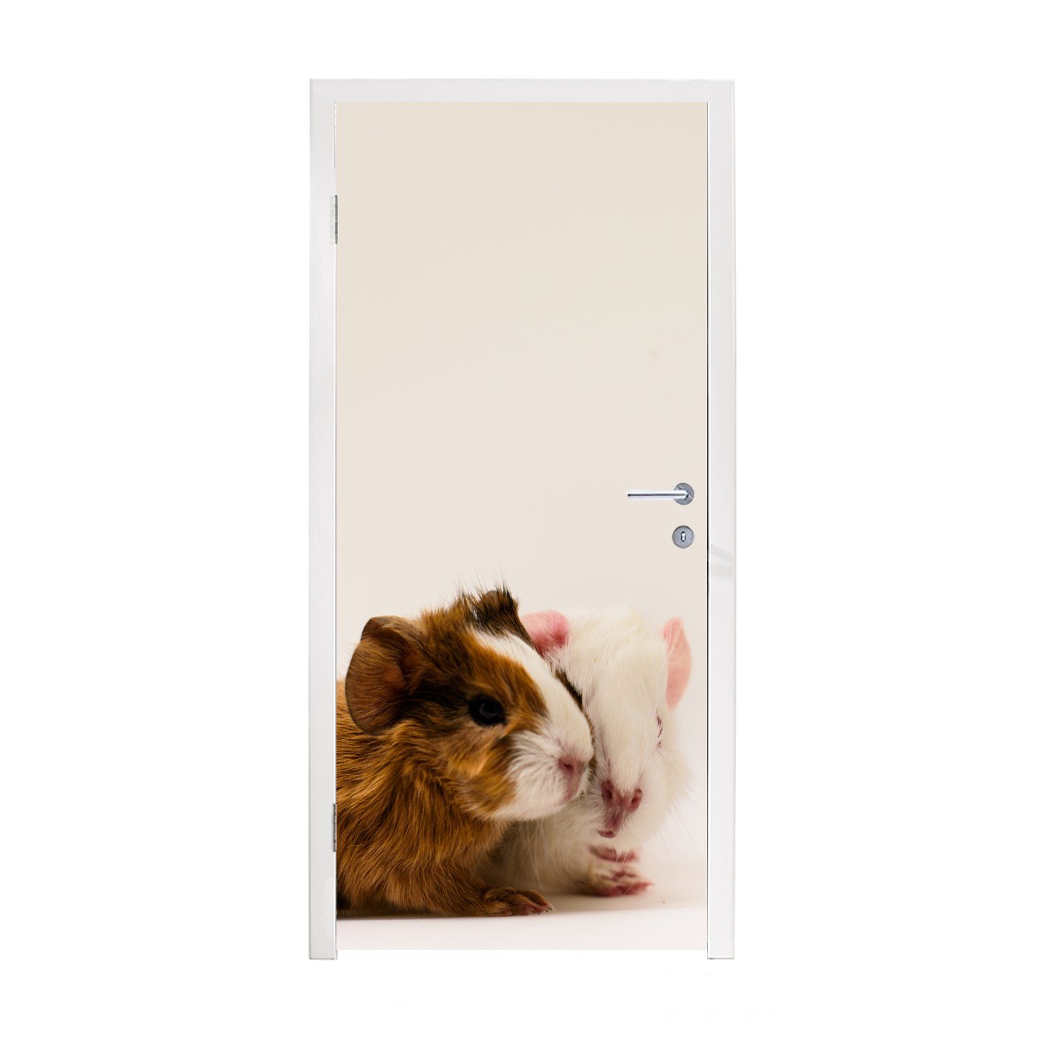 MuchoWow Türtapete Zwei knuddelige, einen Tag alte Baby-Meerschweinchen, Matt, bedruckt, (1 St), Fototapete für Tür, Türaufkleber, 75x205 cm