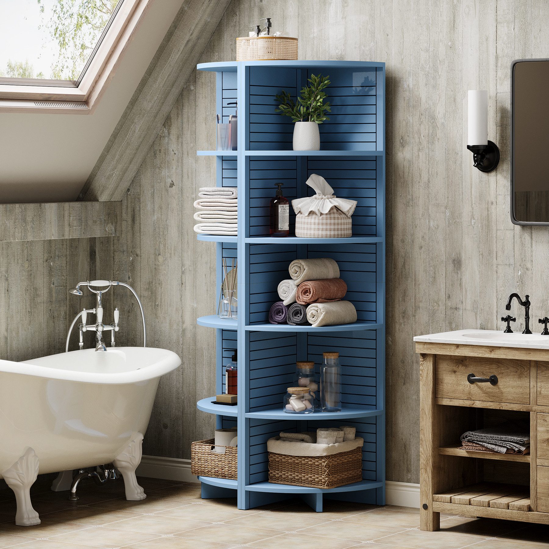 Eck-Bücherregal Mit 7 Ebenen – 180 Cm Hoch, Industriell Holz & Metall, Weiß
