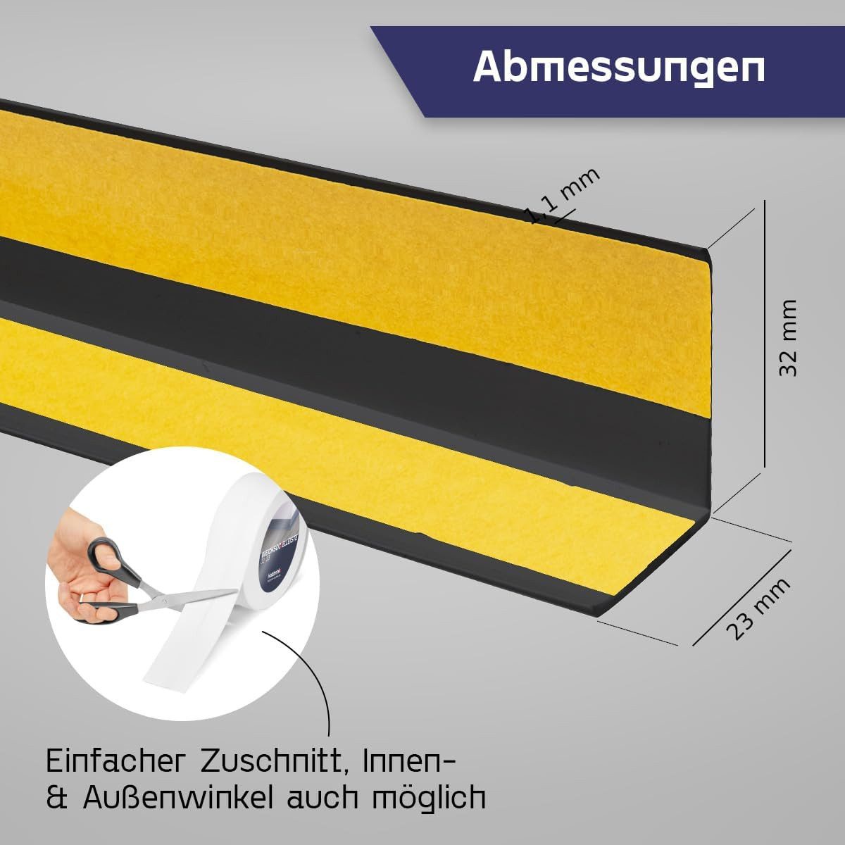 HOLZBRINK Sockelleiste PVC Weichsockelleiste selbstklebend 32x23mm Dunkelgrau, L: 1000 cm, 10m Rolle, Küchenabschlussleiste Arbeitsplatte, Fensterleiste, Fensterabdichtung