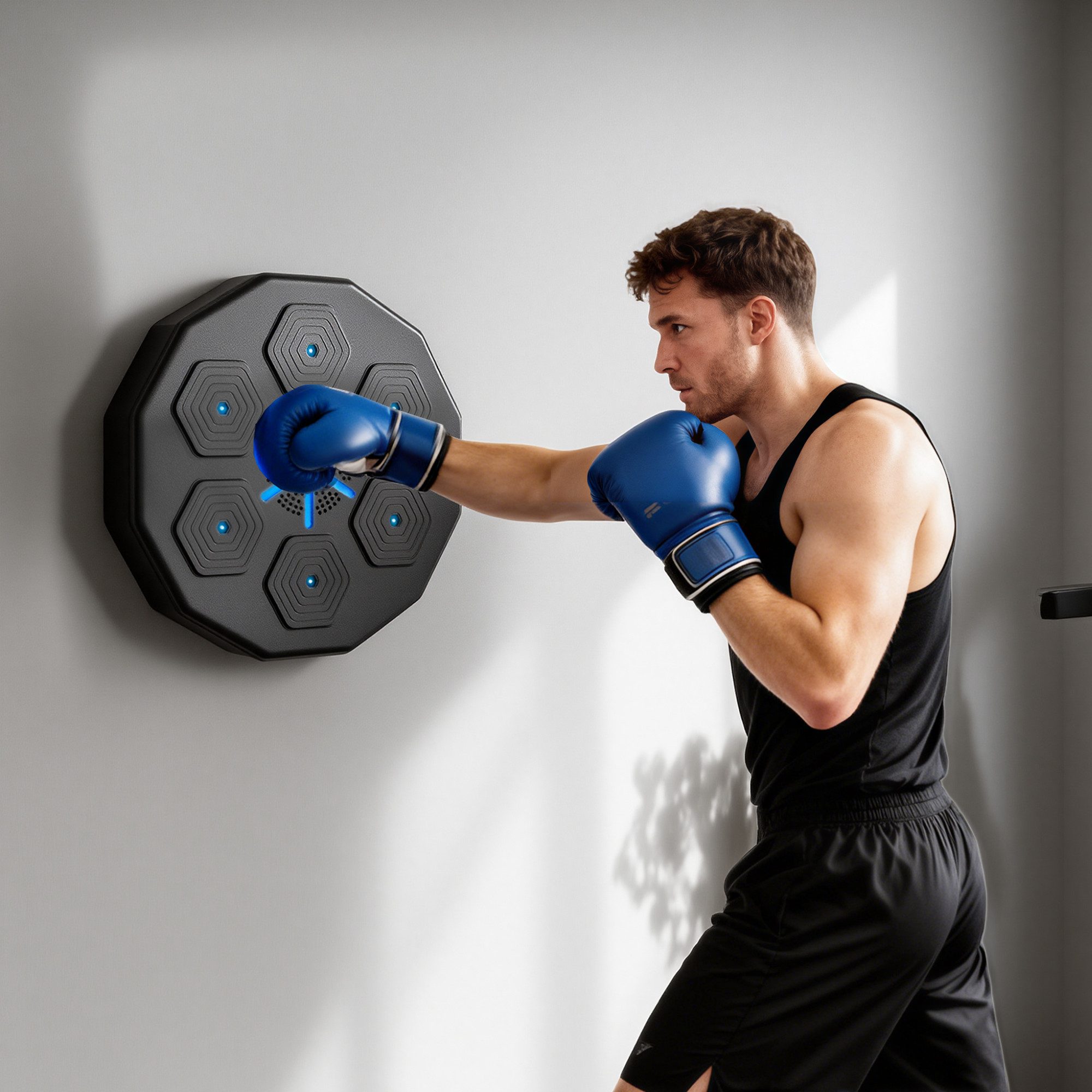 SPORTNOW Boxsack Bluetooth-Verbindung zur Wandmontage für Punching-Beat-Boxing-Training (Boxmaschine mit Musik, 1-tlg., LED-Licht), 40 x 40 x 7,5 cm