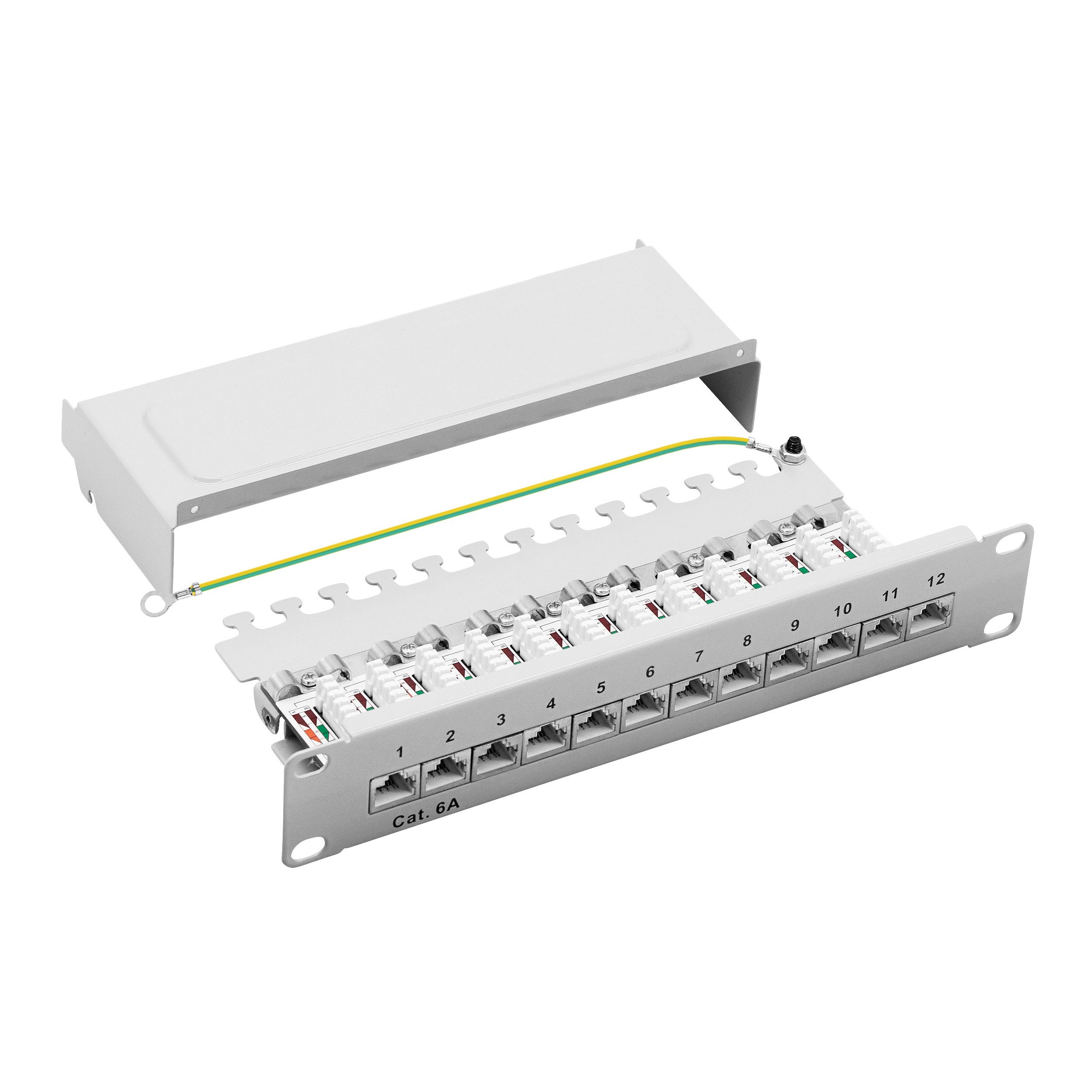 ProfiPatch Patchpanel Verteilerfeld Cat. 6A 10 Zoll Rackeinbau Netzwerk-Patch-Panel (12 Ports, 1 HE)