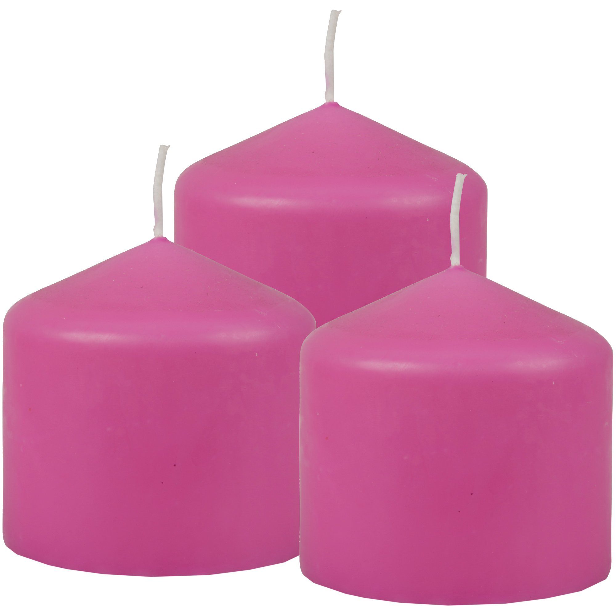 HS Candle Stumpenkerze Blockkerze (3-tlg), Wachskerzen Ø8cm x 8cm - Kerze in vielen Farben Rose