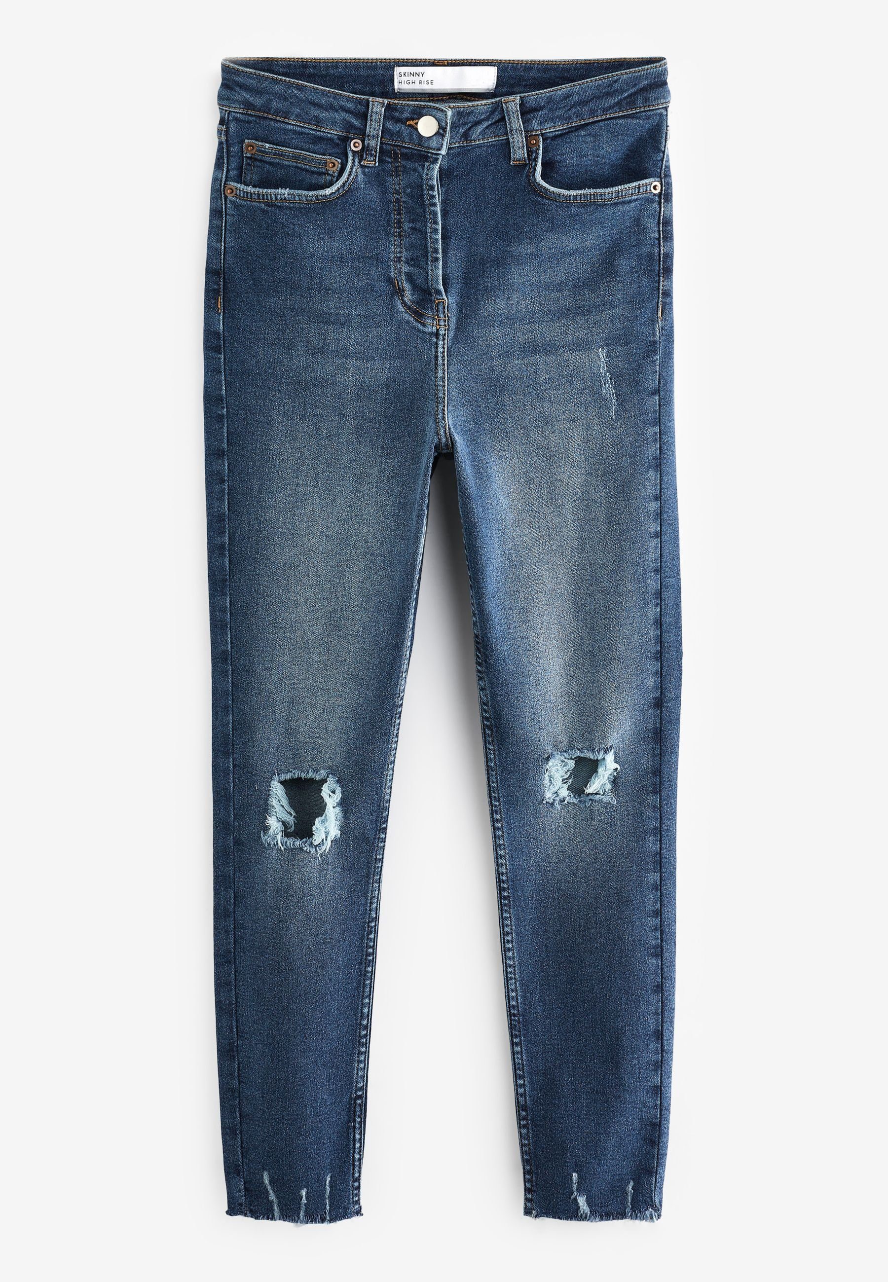 Next High-waist-Jeans Authentic Skinny-Jeans mit hoher Taille (1-tlg) Dark Blue Busted Knee