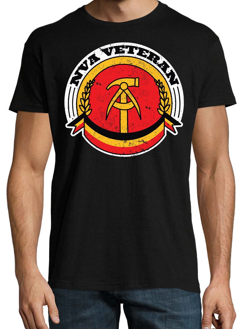 Frontprint Designz Schwarz Veteran Herren trendigem Shirt mit NVA T-Shirt Youth