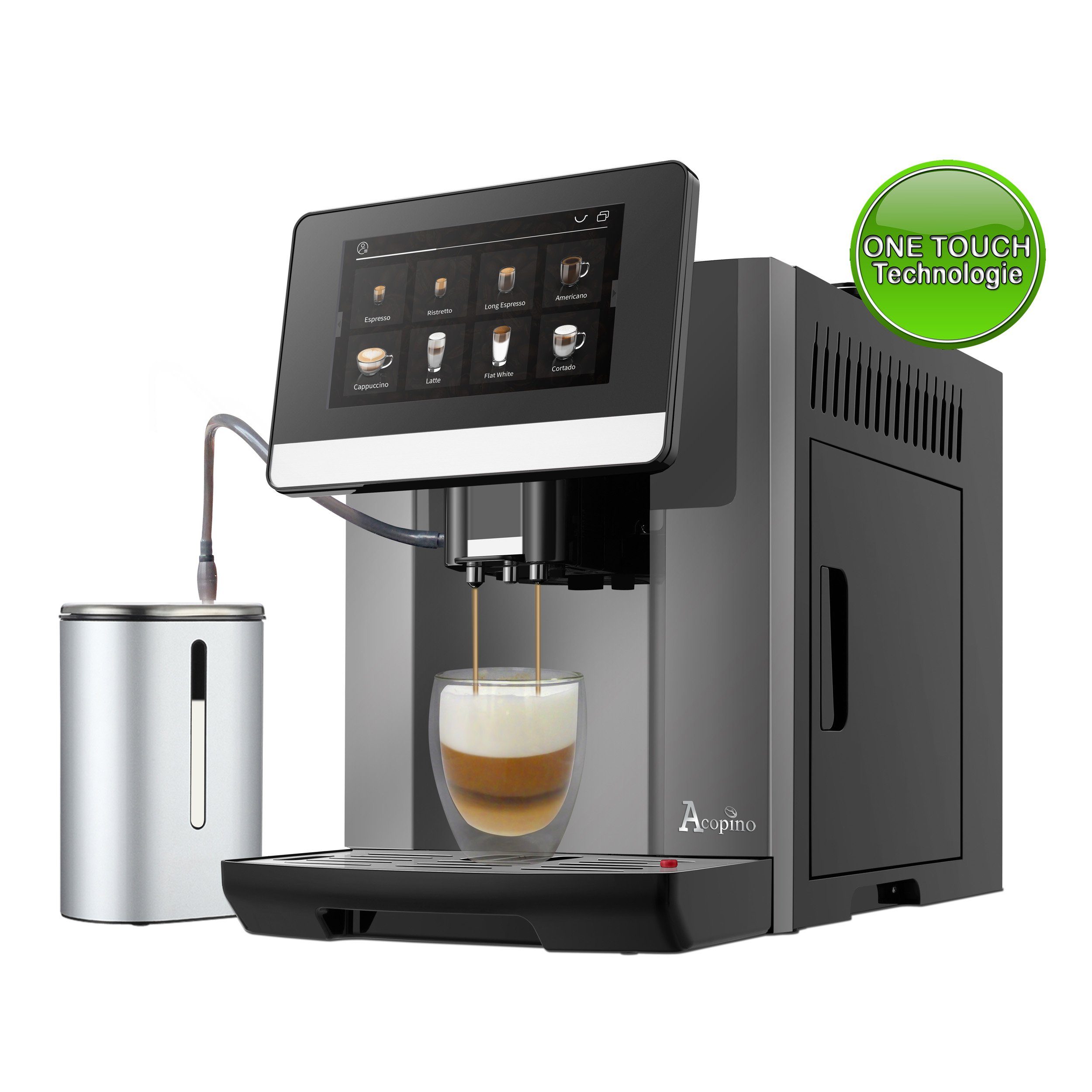 Acopino Kaffeevollautomat Barletta, Kaffee-Rezeptbuch, Doppelkesselsystem Anthrazyt | Kaffeevollautomaten