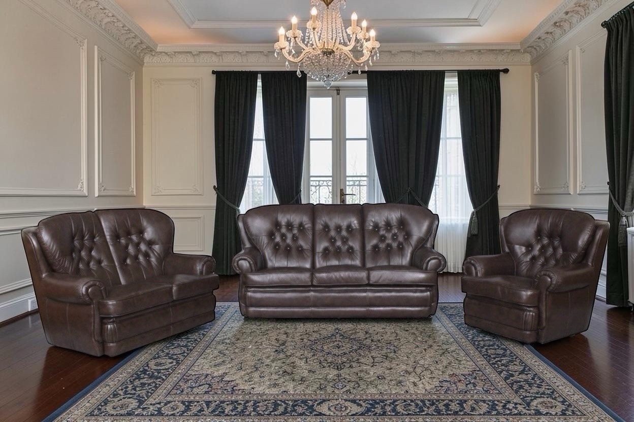 Salottini Polstergarnitur VERKÜRZTE LIEFERZEIT Sofagarnitur Leder 3/2/1 Chesterfield Sting Braun, (3-tlg)