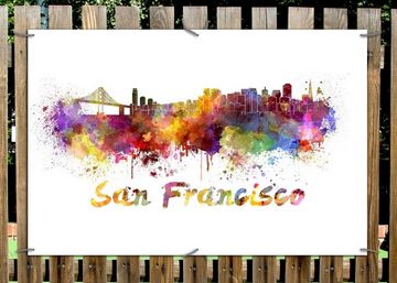 Wallario Sichtschutzzaunmatten Städte als Aquarell - Skyline von San Francisco